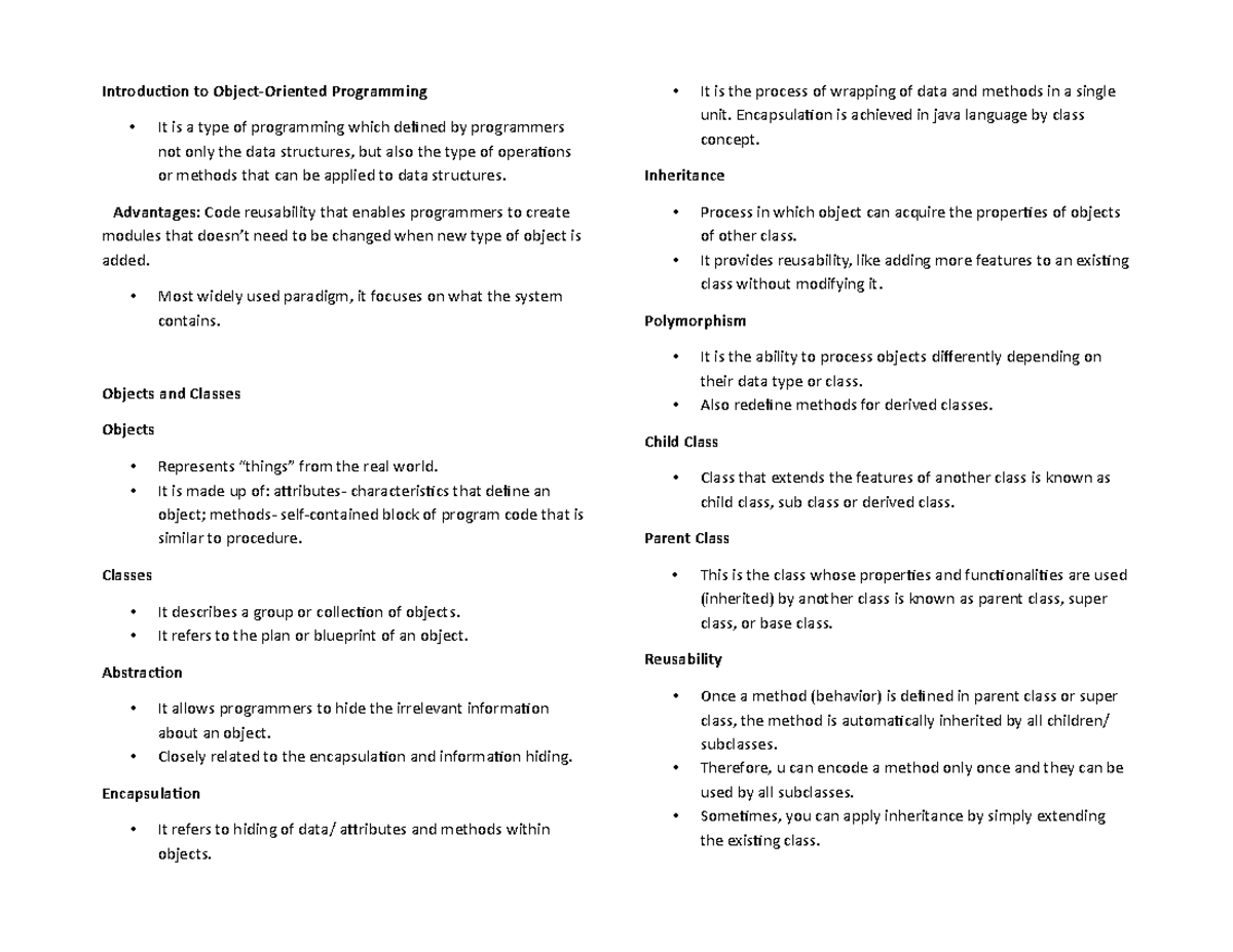 Introduction to Object-Oriented Programming - Advantages: Code ...
