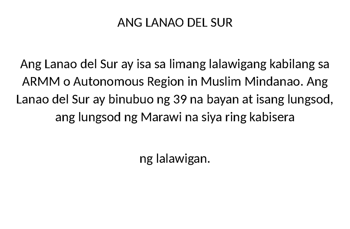 ANG Lanao DEL SUR - ANG LANAO DEL SUR Ang Lanao del Sur ay isa sa ...