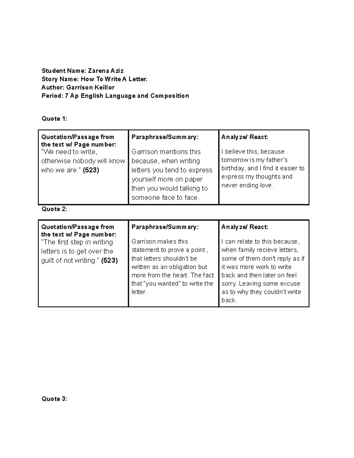 How To Write A Letter - break down of quotes and analyzing text ...