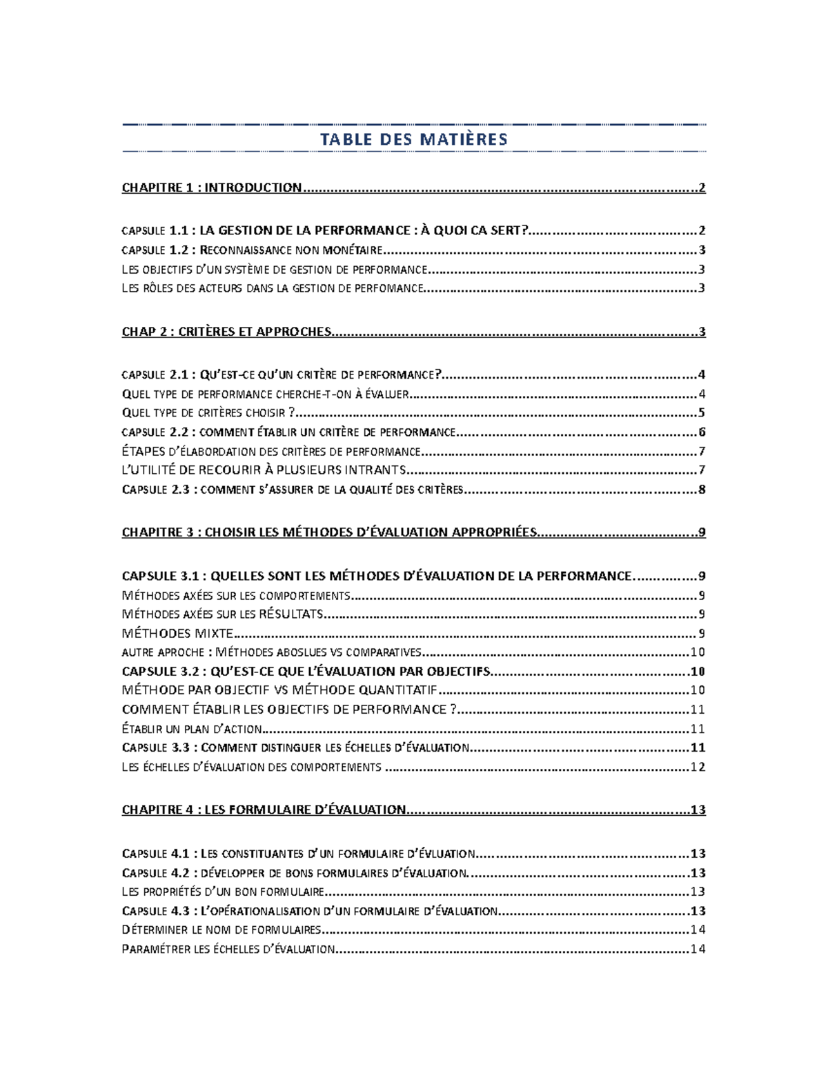 ORH5601 - Notes de cours 1 à 6 - TABLE DES MATIÈRES CHAPITRE 1 : - Studocu