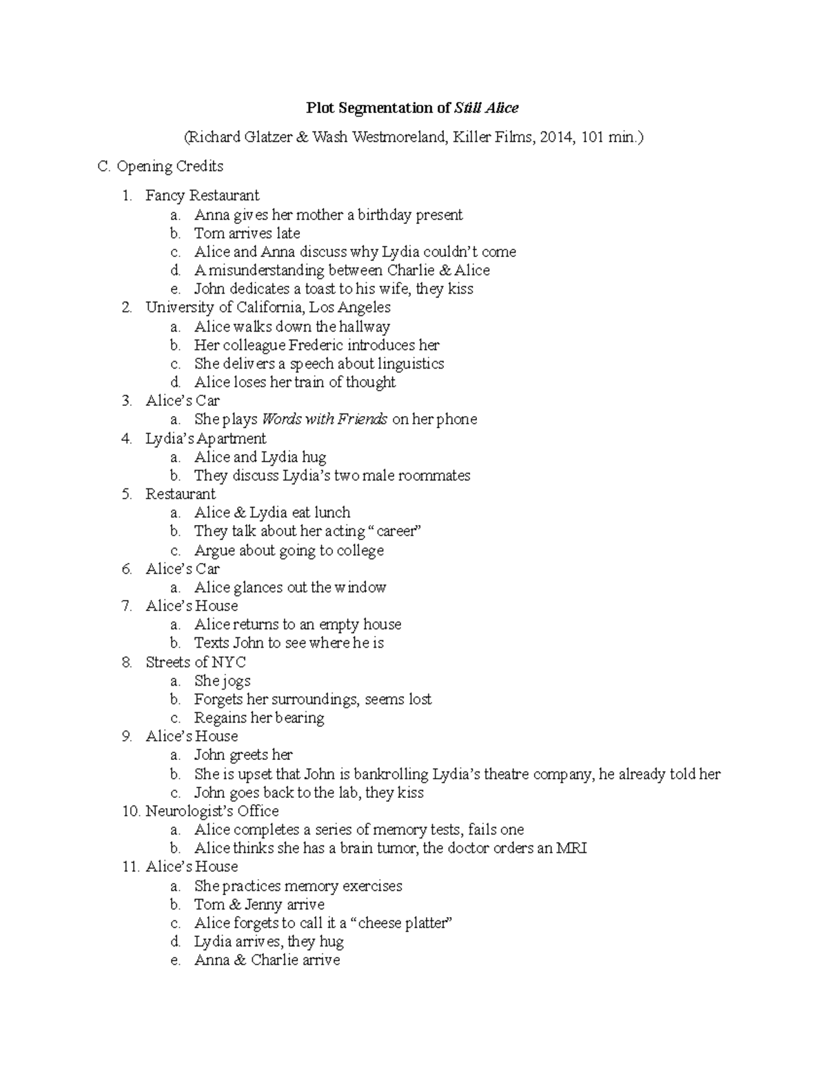 Still Alice Plot Segmentation Plot Segmentation of Still Alice