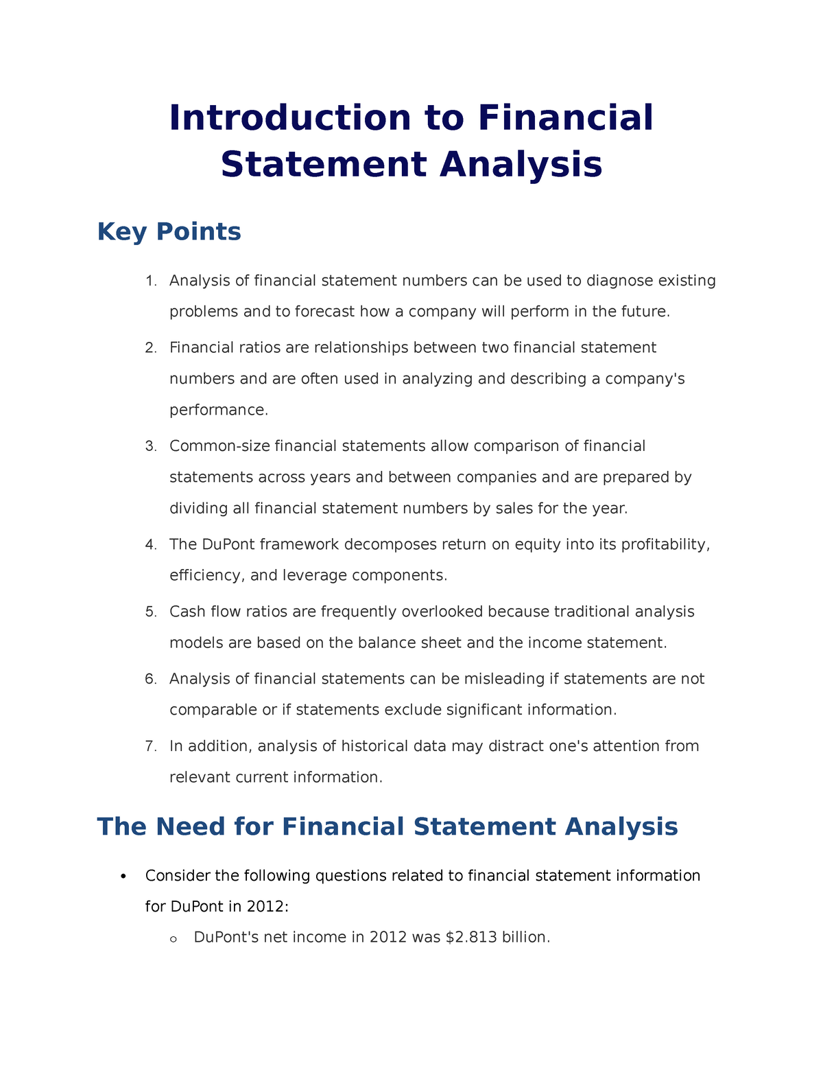 Introduction To Financial Statement Analysis Introduction To Financial Statement Analysis Key