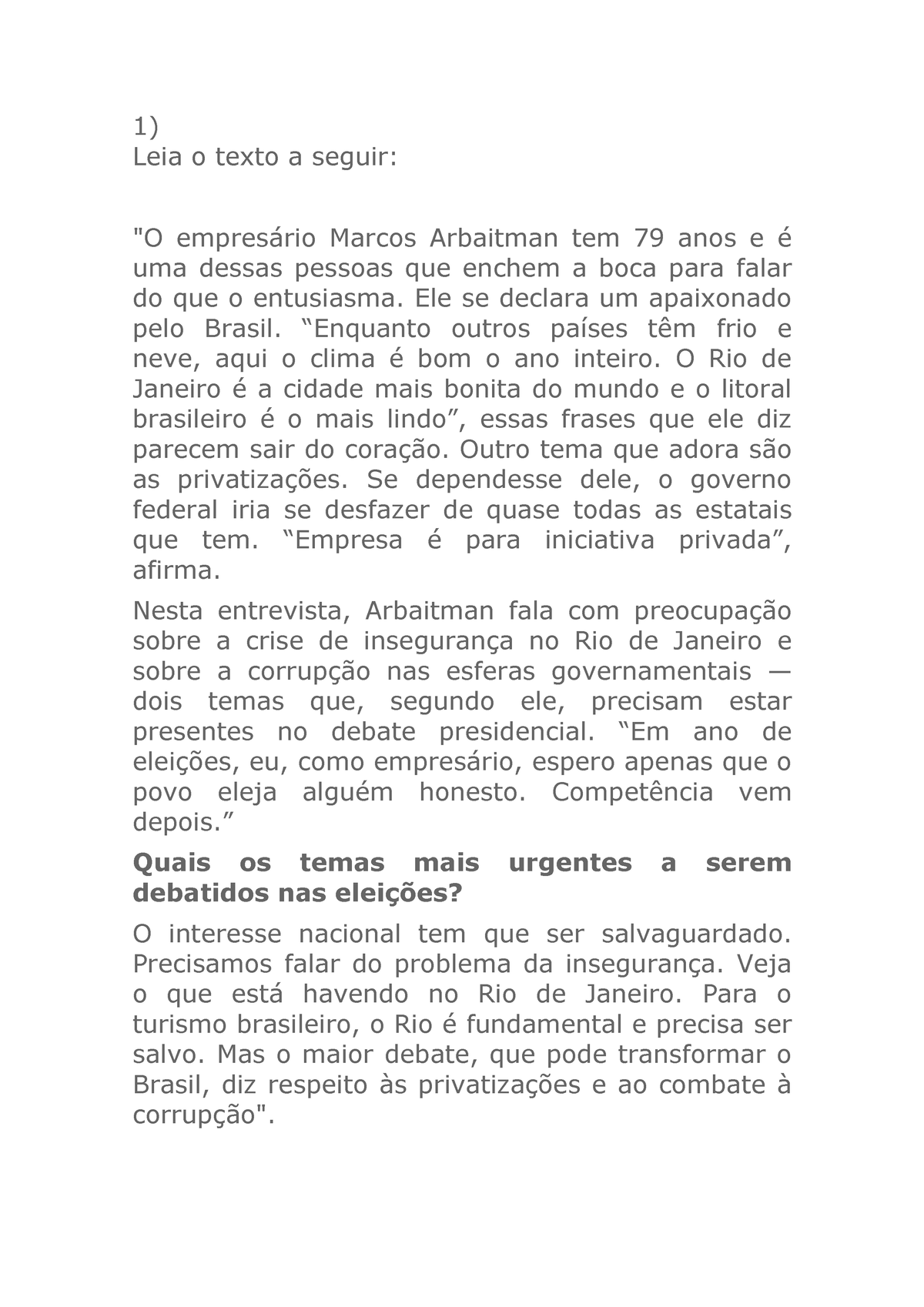 Av2 Sociedade Brasileira E Cidadania - 1) Leia O Texto A Seguir: "O ...