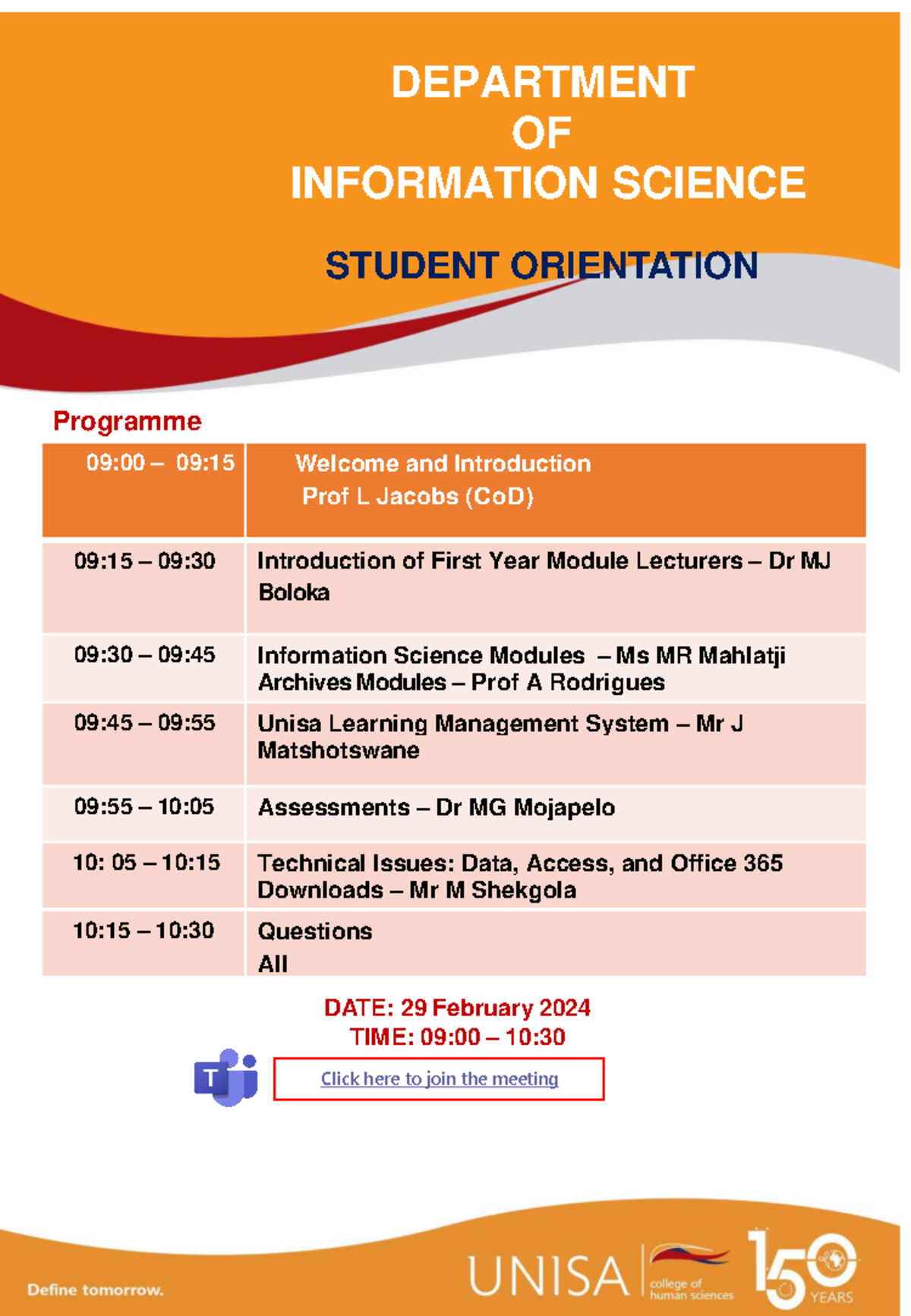 Do IS First Year Orientation Programme - DEPARTMENT OF INFORMATION ...