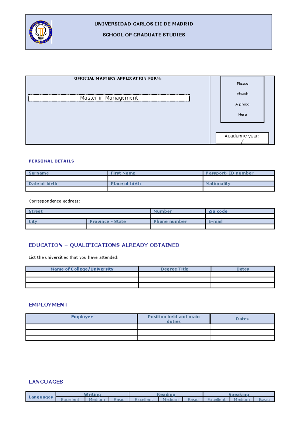 Formulario Admision Management - Universidad Carlos Iii De Madrid 