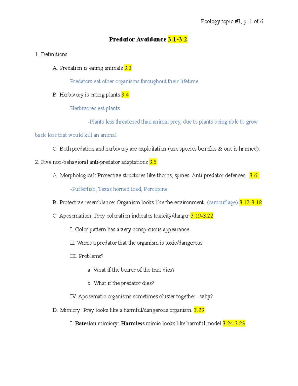 3. Predator avoidance outline (262) - Predator Avoidance 3-3 ...