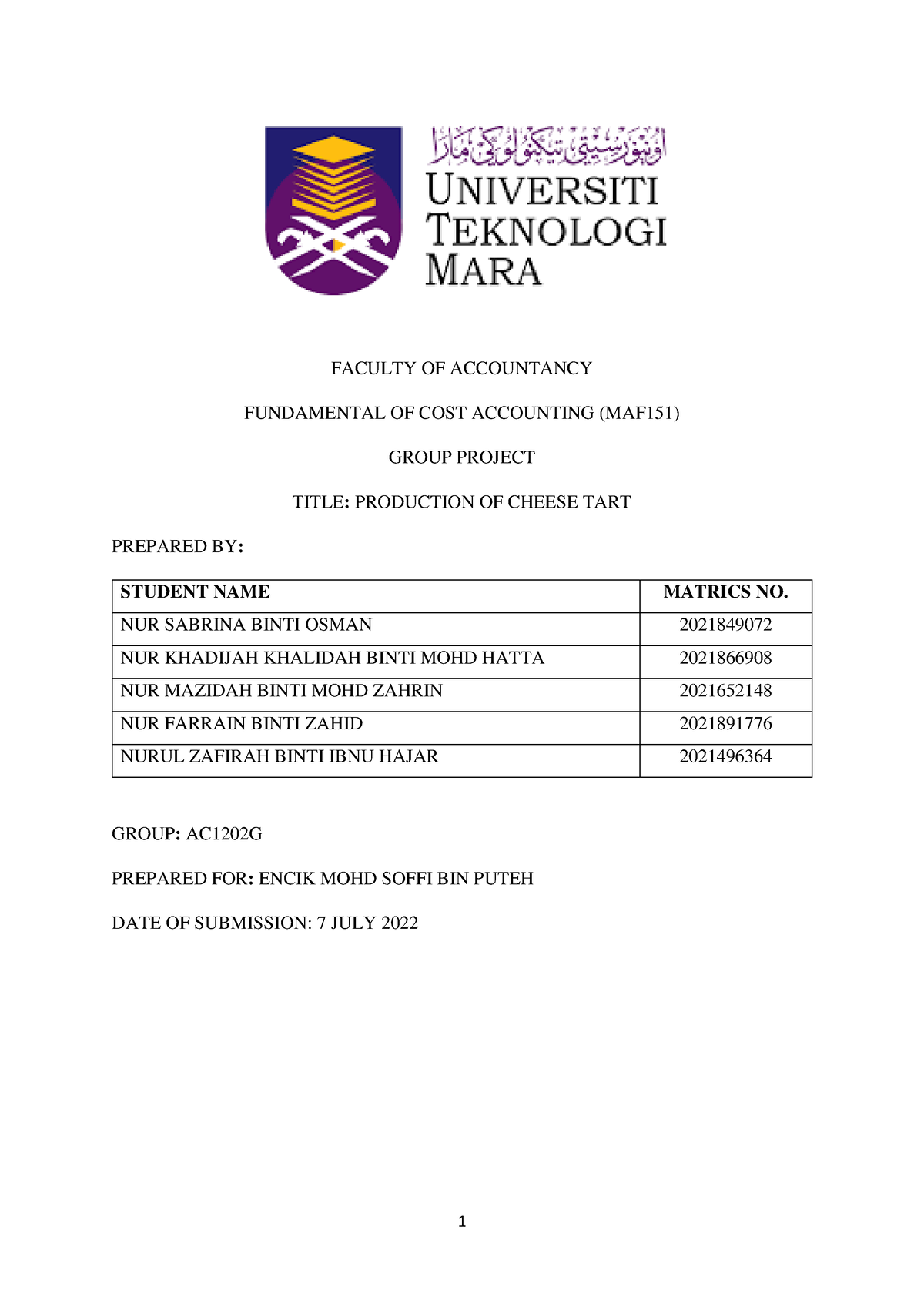 maf151 group assignment pdf