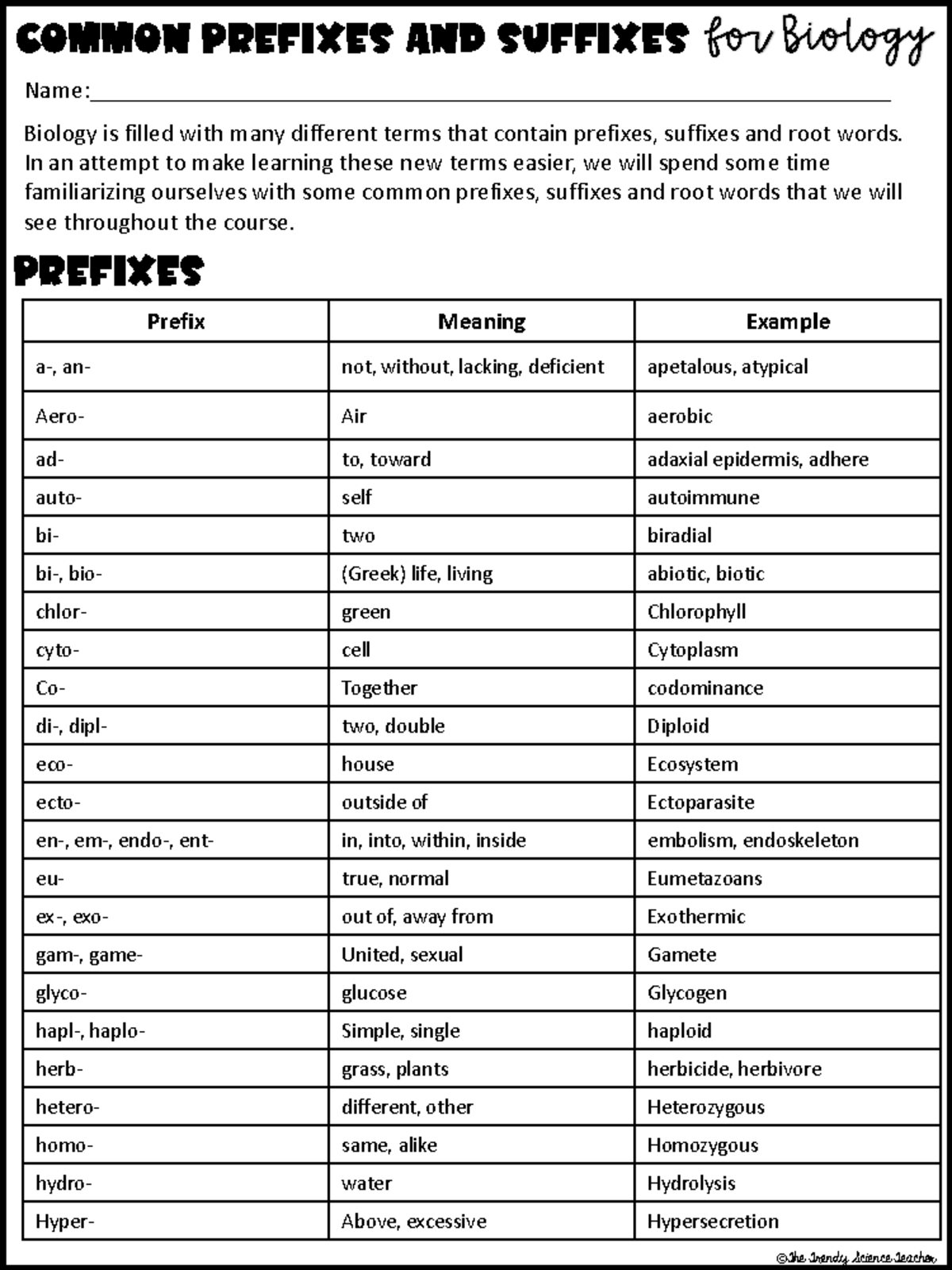Student Root Words List - Common prefixes and suffixes - Studocu