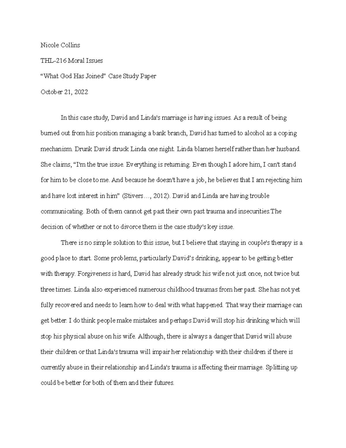 What God Has Joined Case Study Paper Nicole Collins THL 216 Moral what-god-has-joined-case-study-paper-nicole-collins-thl-216-moral