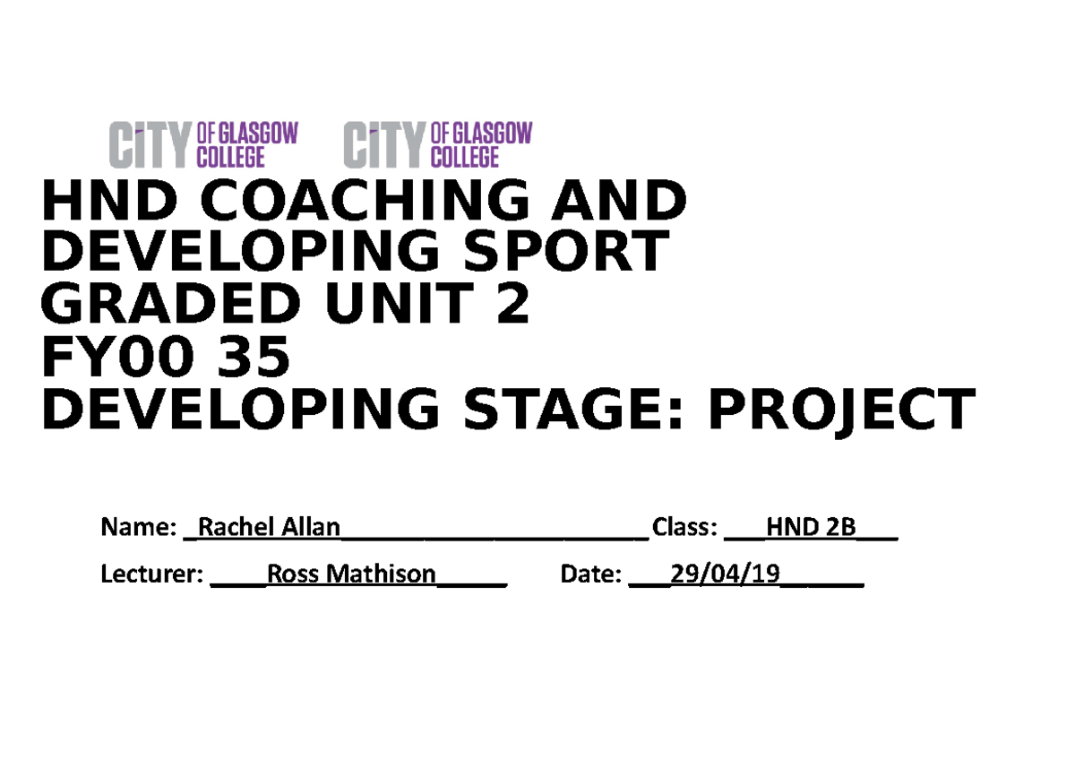 Front Part of GU2 - HND COACHING AND DEVELOPING SPORT GRADED UNIT 2 ...