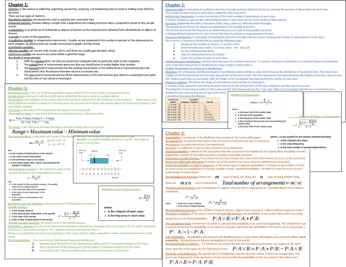 Statistics Cheat Sheet - Chapter 4: A probability: is a measure of the ...