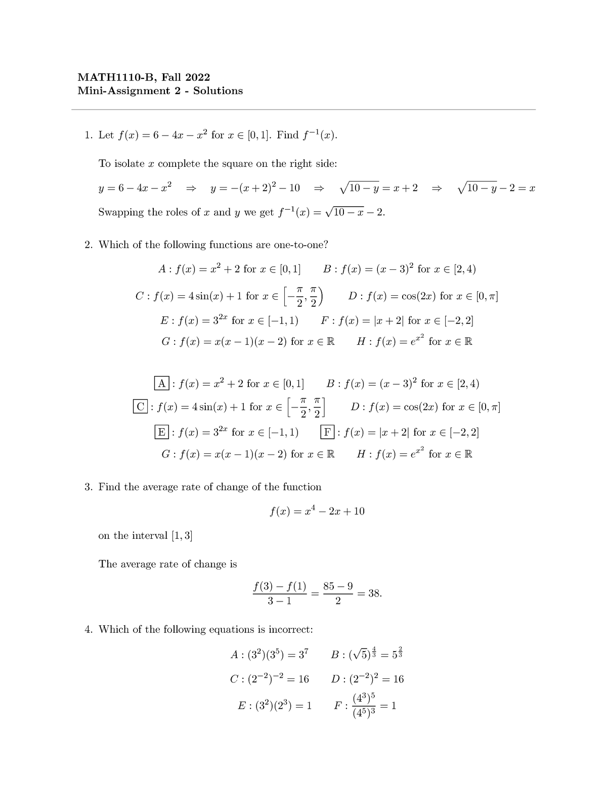 Mini Assignment 2 - Instructor: John Talboom - MATH1110-B, Fall 2022 ...