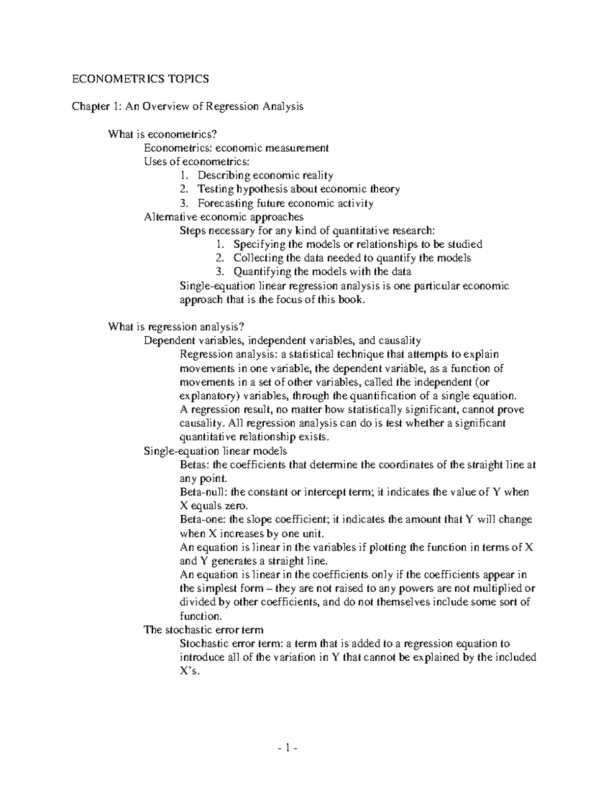 Econometrics notes - ECONOMETRICS TOPICS Chapter 1: An Overview of ...