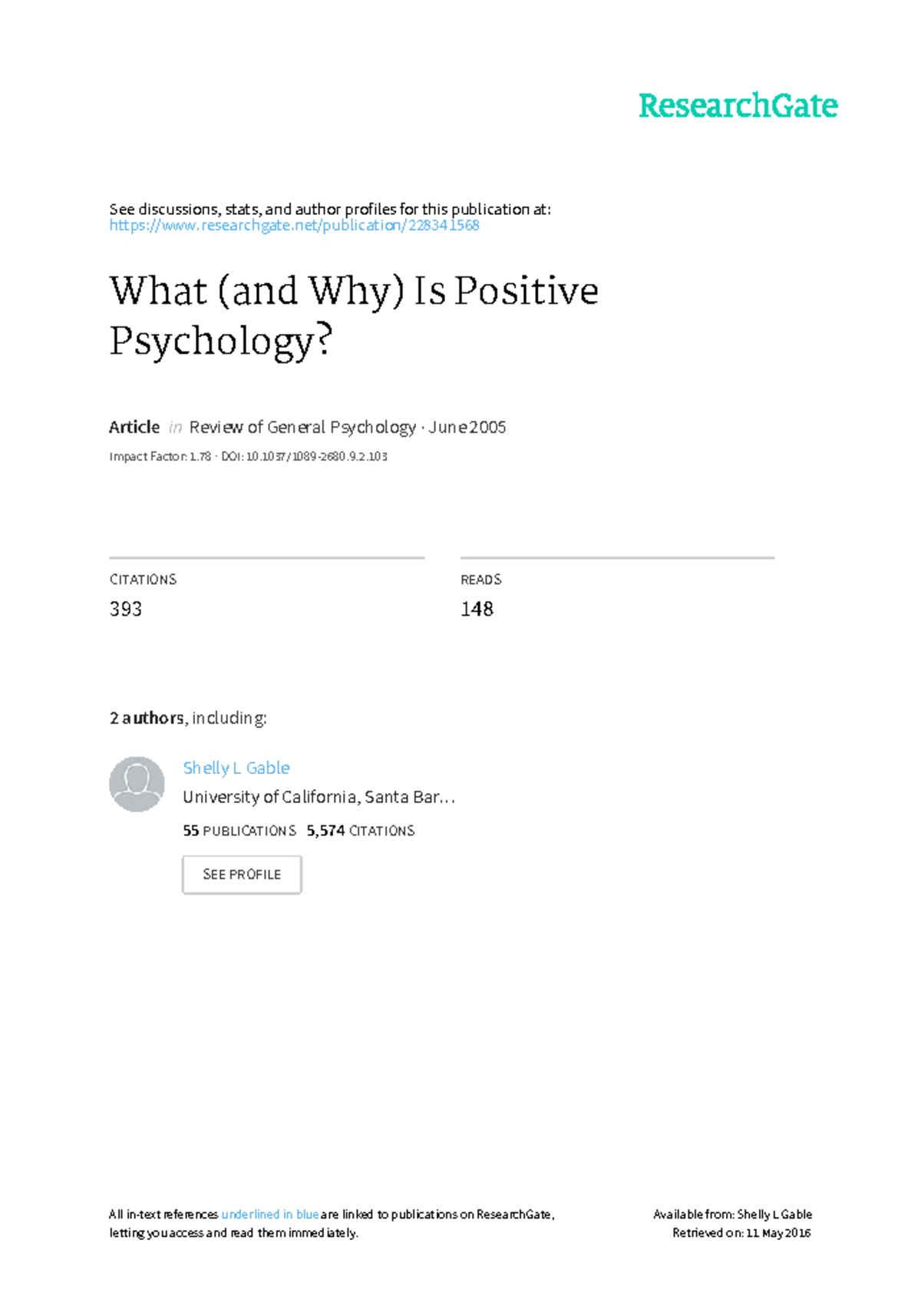 positive psychology research paper