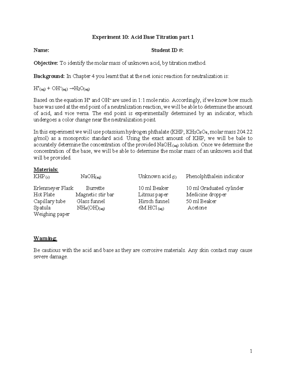 experiment 8 acid base titrations