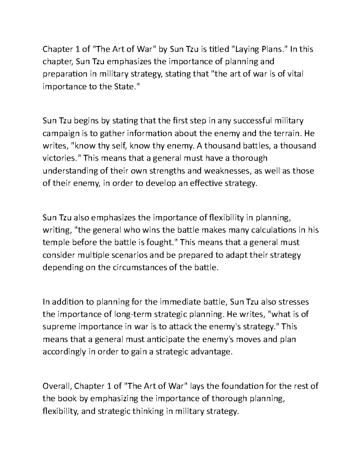 Summery of Book GooooooooooooodddLucccck The Art of War Chapter 1 of "The Art of Studocu