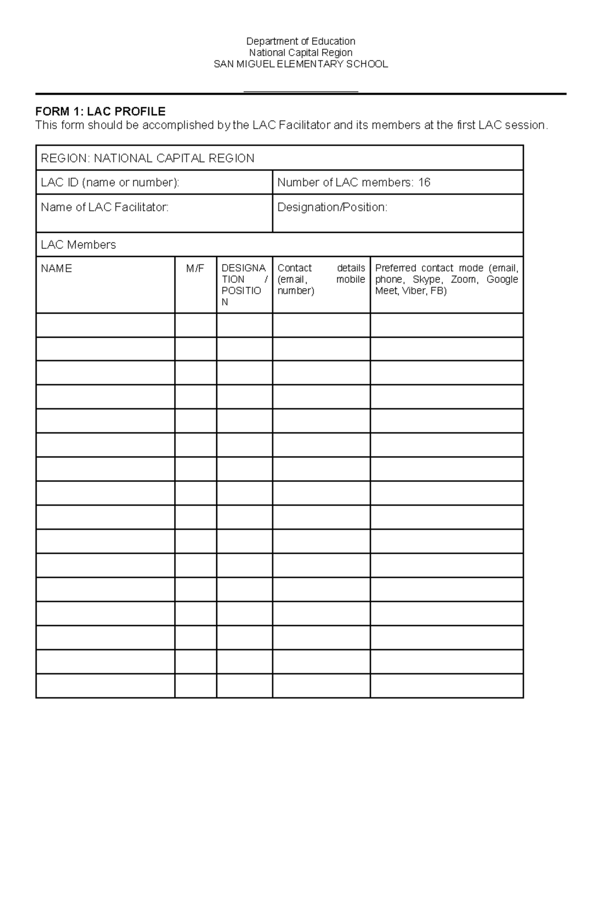 FORM 1 LAC Profile - LAC FORM - Department of Education National ...