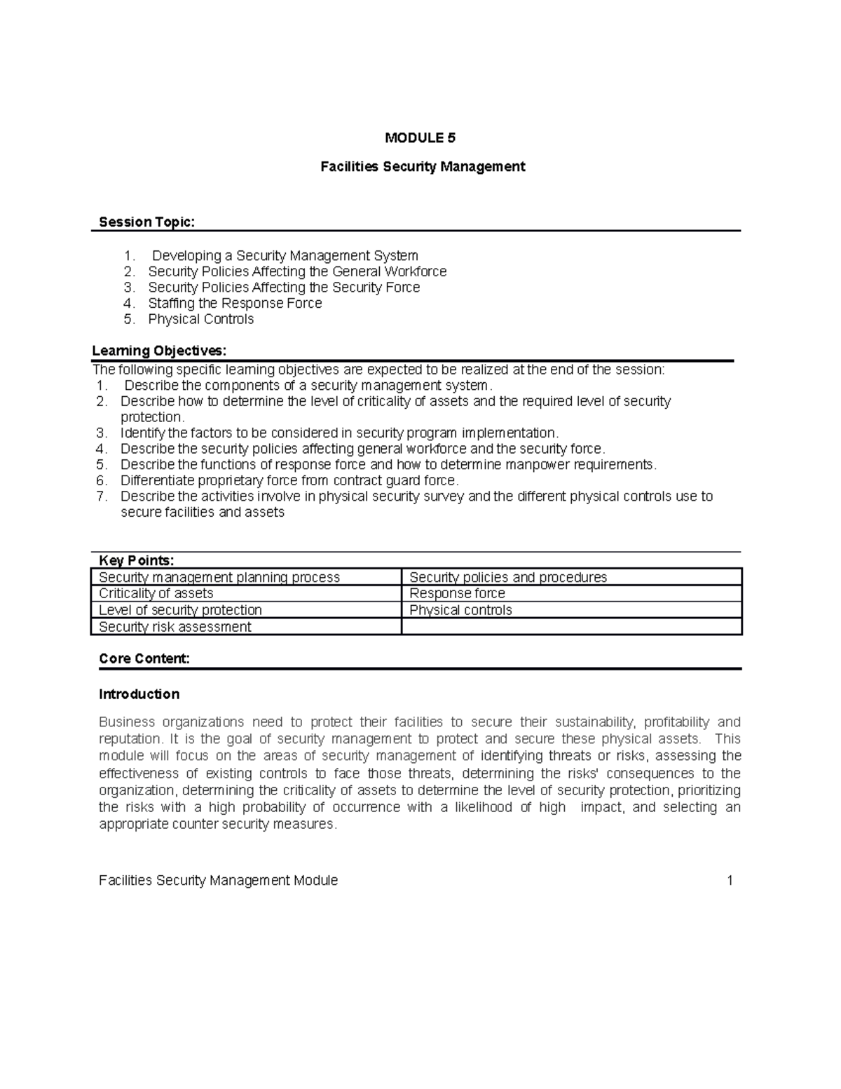 Module 5 Facilities Security Management - Operations Management - Studocu