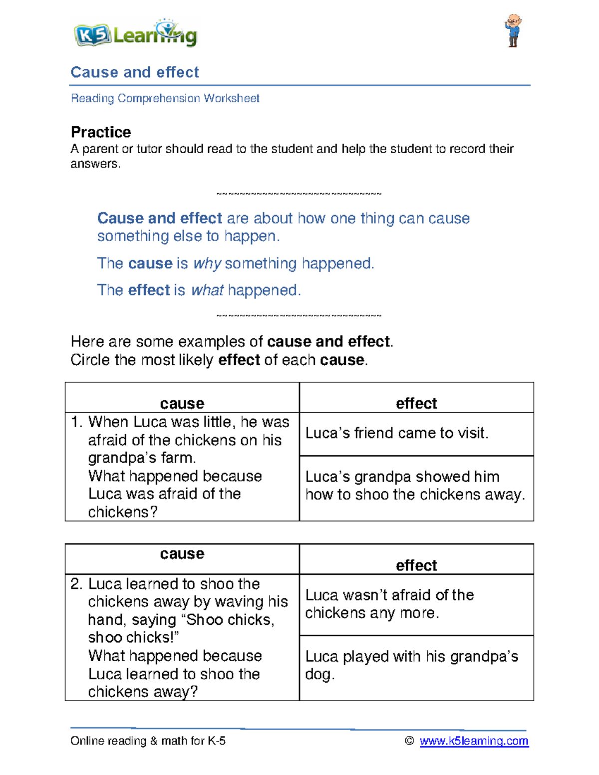 Grade 2 Cause Effect A - OOO - Online Reading & Math For K-5 ...