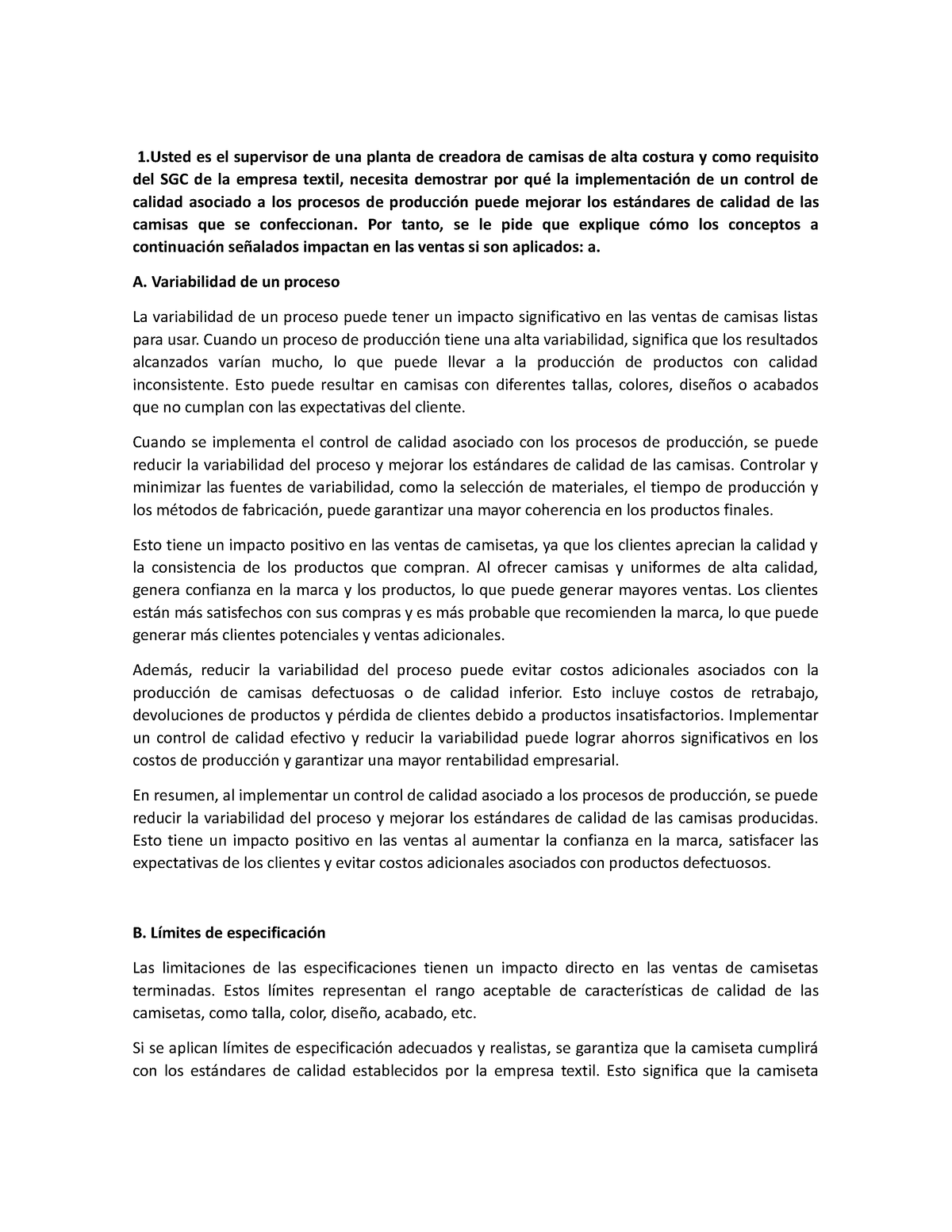 Trabajo De Control De Calidad Tarea 5 - 1 Es El Supervisor De Una 