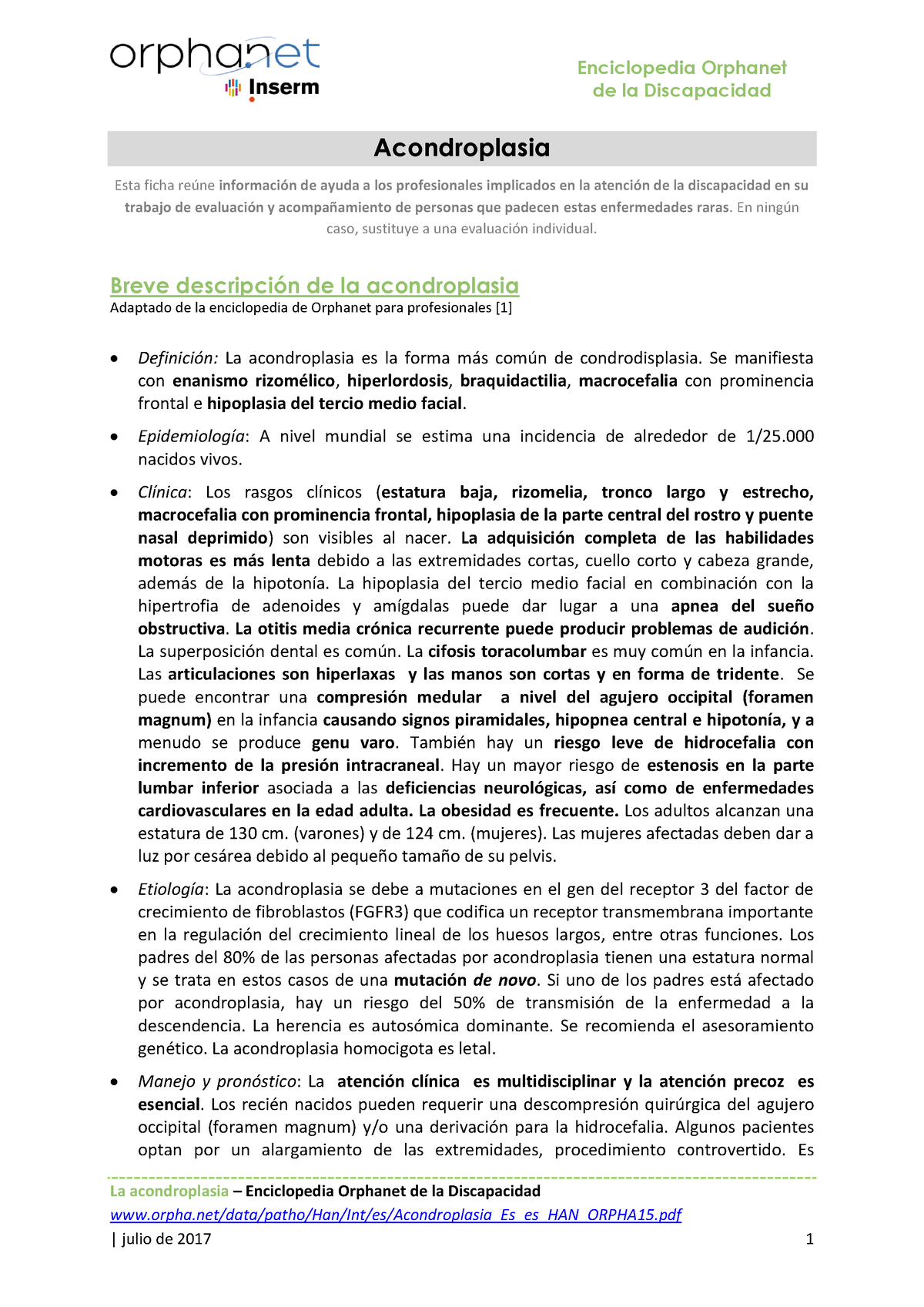 Acondroplasia 2023 - Acondroplacia pdf - Enciclopedia Orphanet de la ...