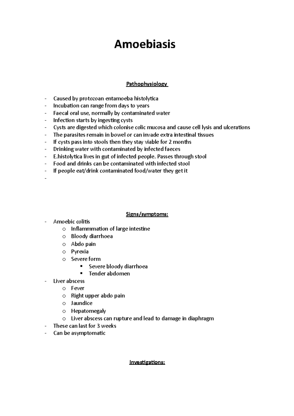 Amoebiasis -lecture Notes - PHA7061-C - Bradford - Studocu