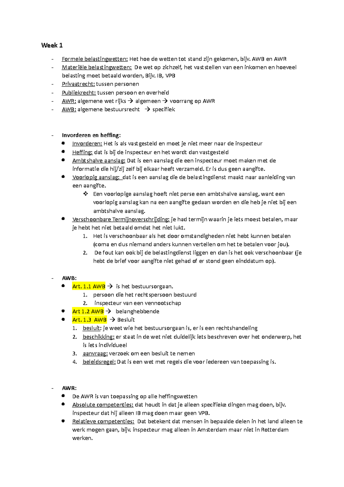 AWR Aantekeningen - Week 1 - Formele Belastingwetten: Het Hoe De Wetten ...