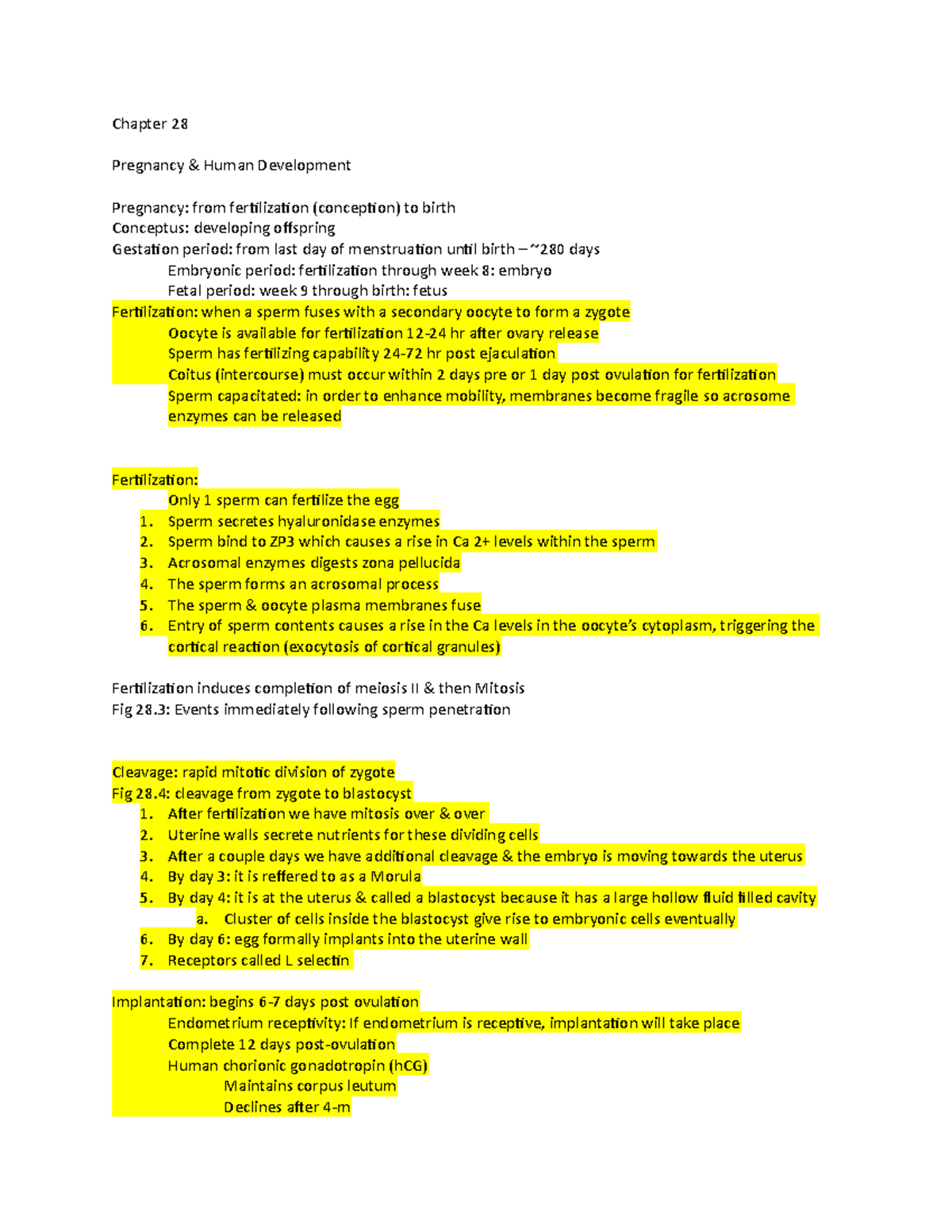 Chapter 28 Notes - Chapter 28 Pregnancy Human Development Pregnancy ...