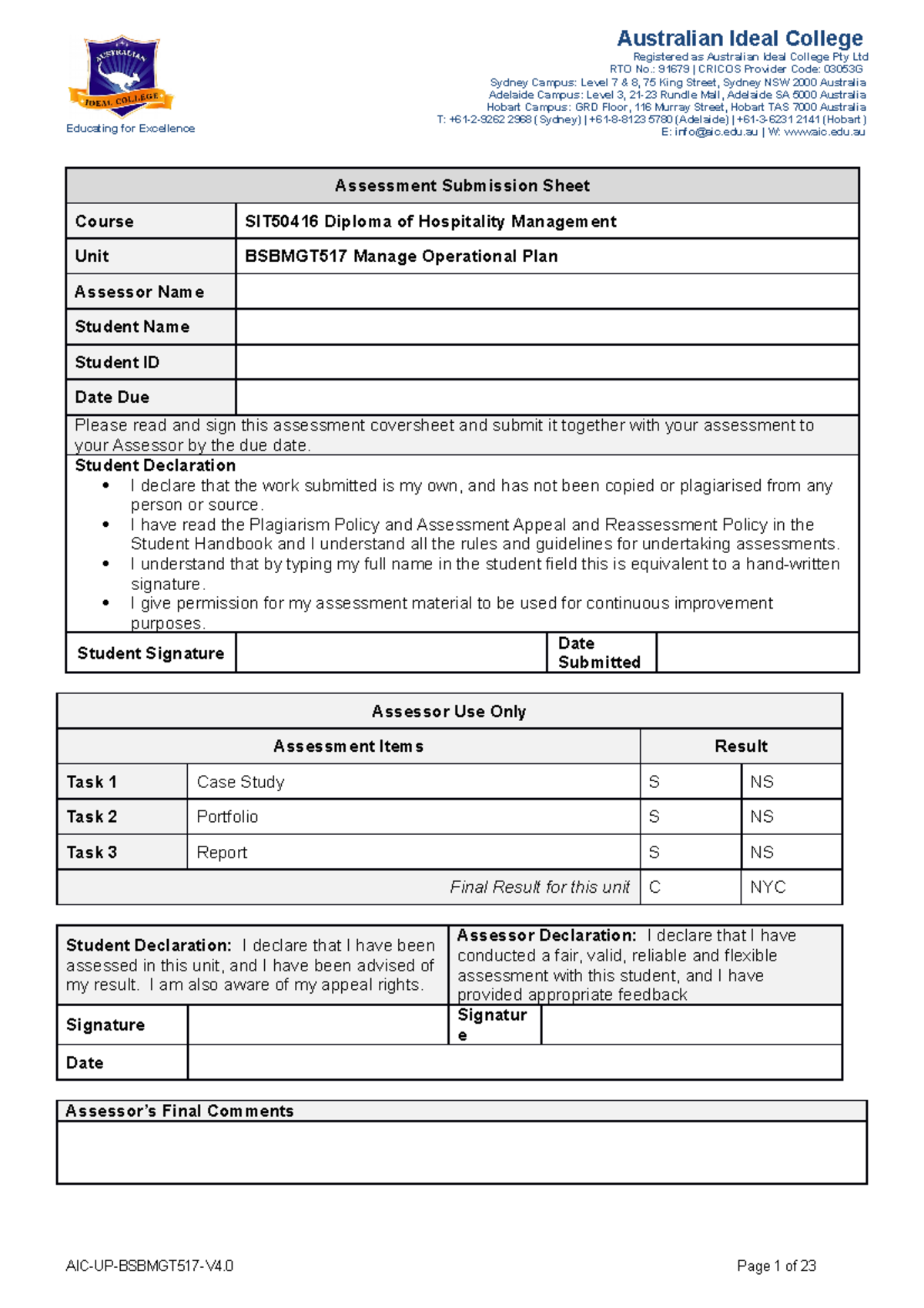 Bsbmgt 517 Assessment Tasks - Registered As Australian Ideal College ...