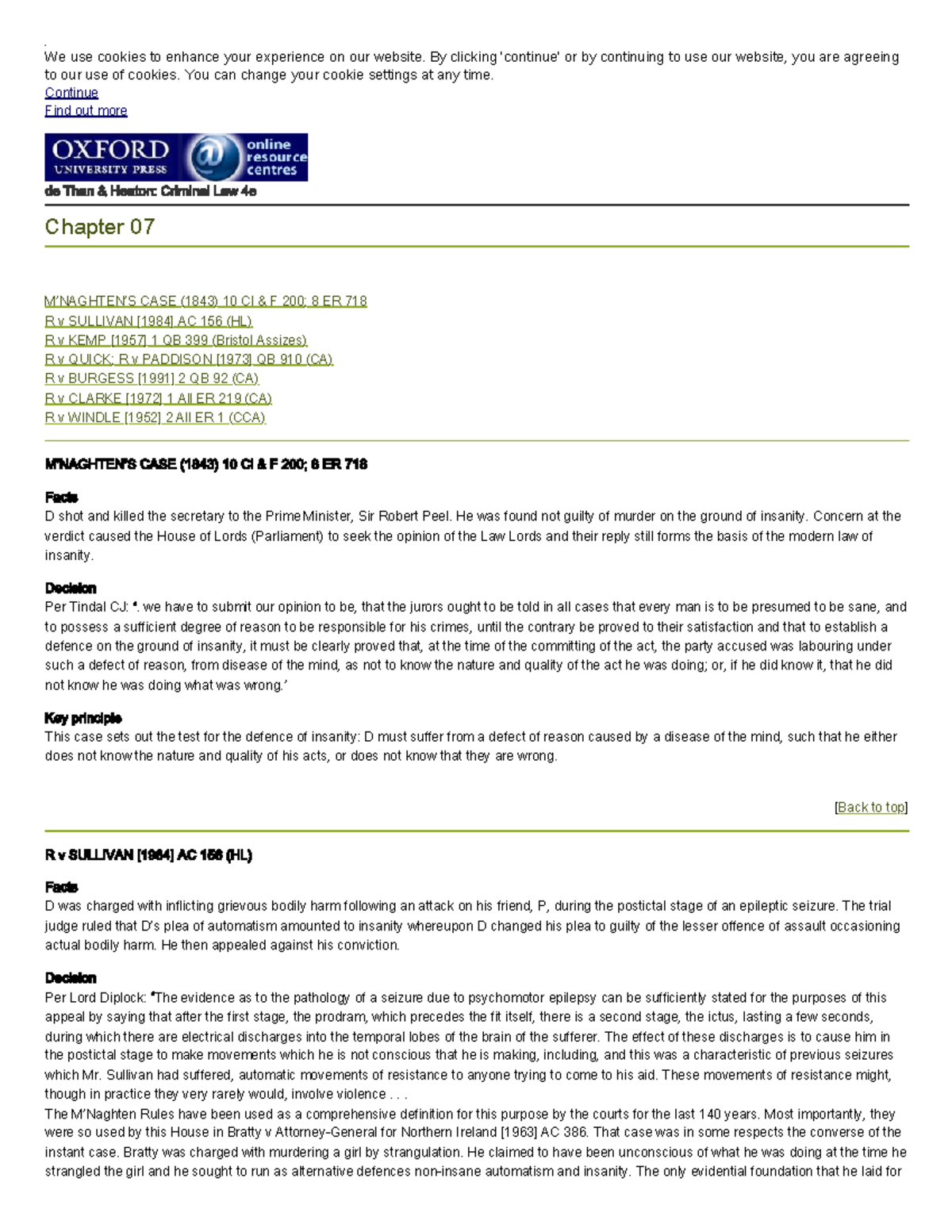 Case Briefs- english cases on insanity - de Than & Heaton: Criminal Law ...