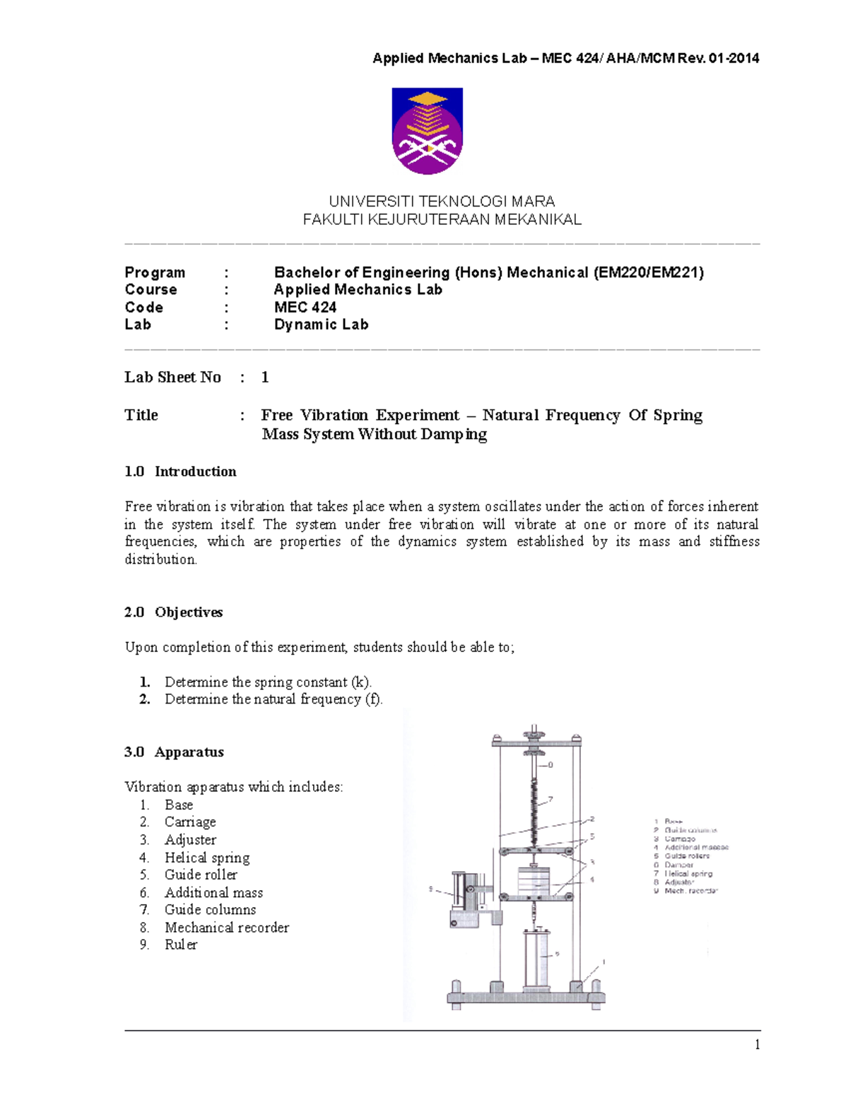 New Open Ended Lab Sheet Dynamics - UNIVERSITI TEKNOLOGI MARA FAKULTI ...