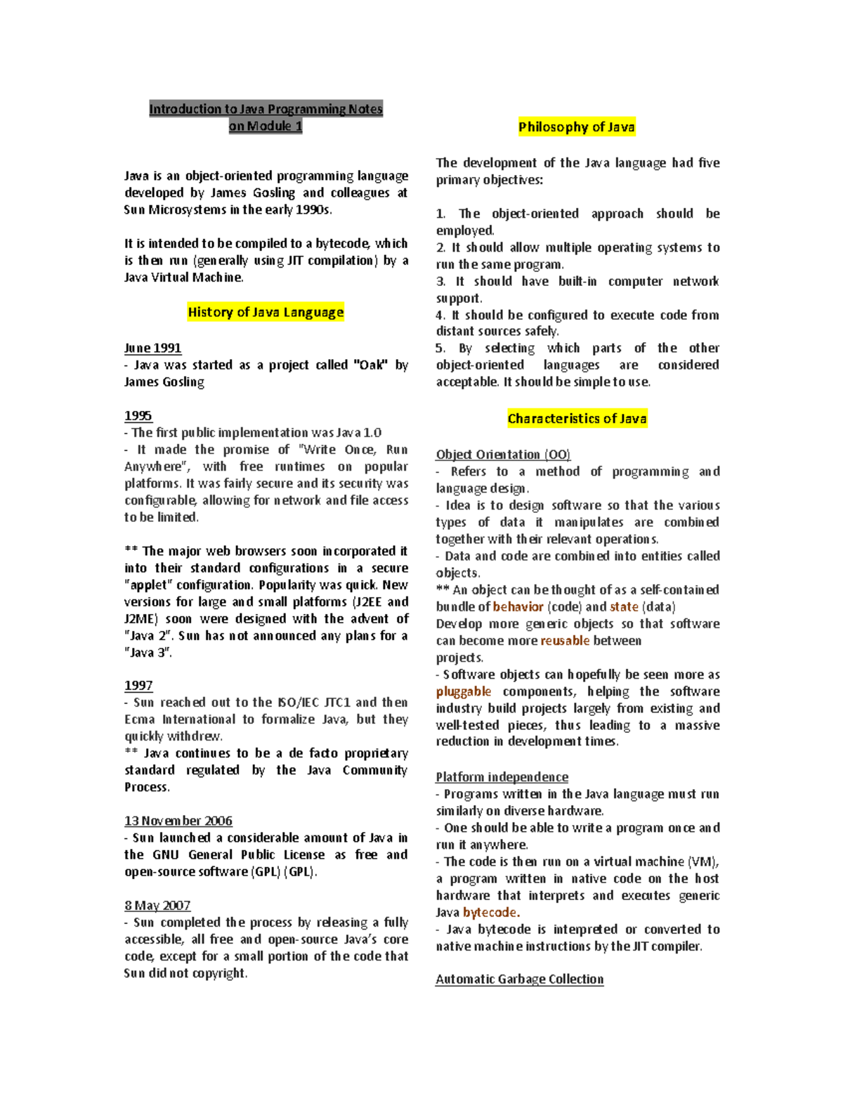 Module-1-LN - Lecture Notes about Introduction to java programming ...