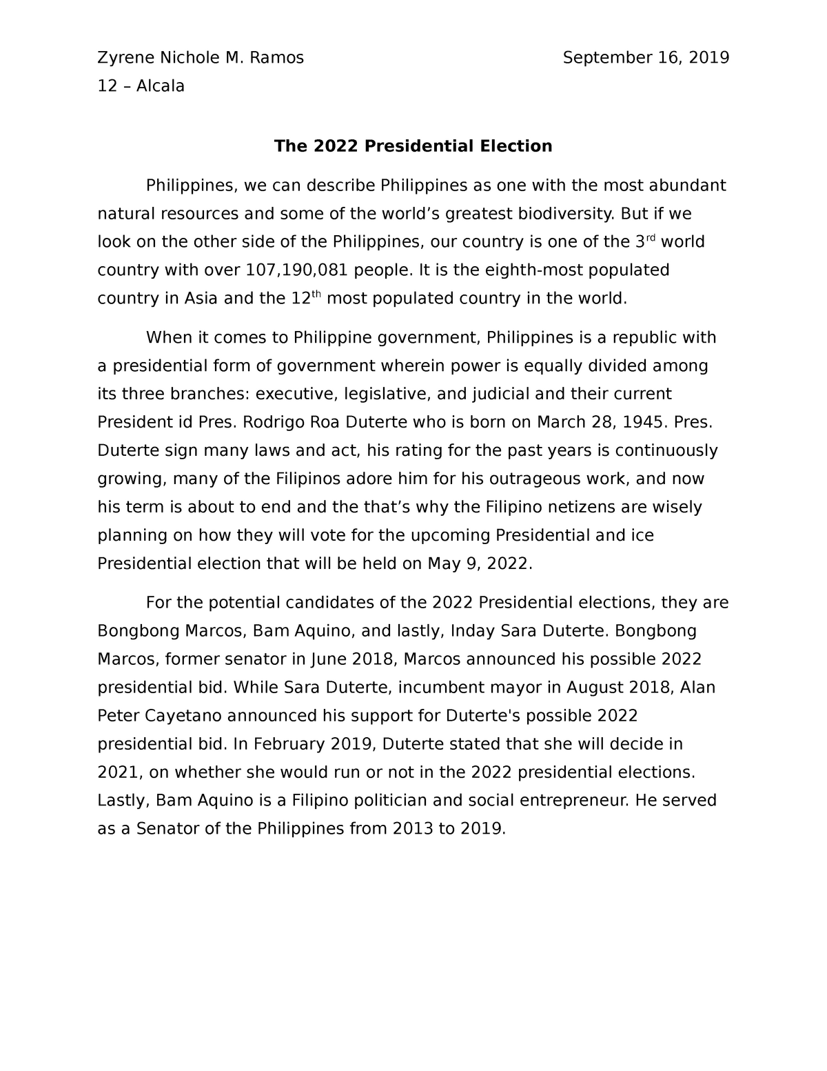 reflection essay about election 2022