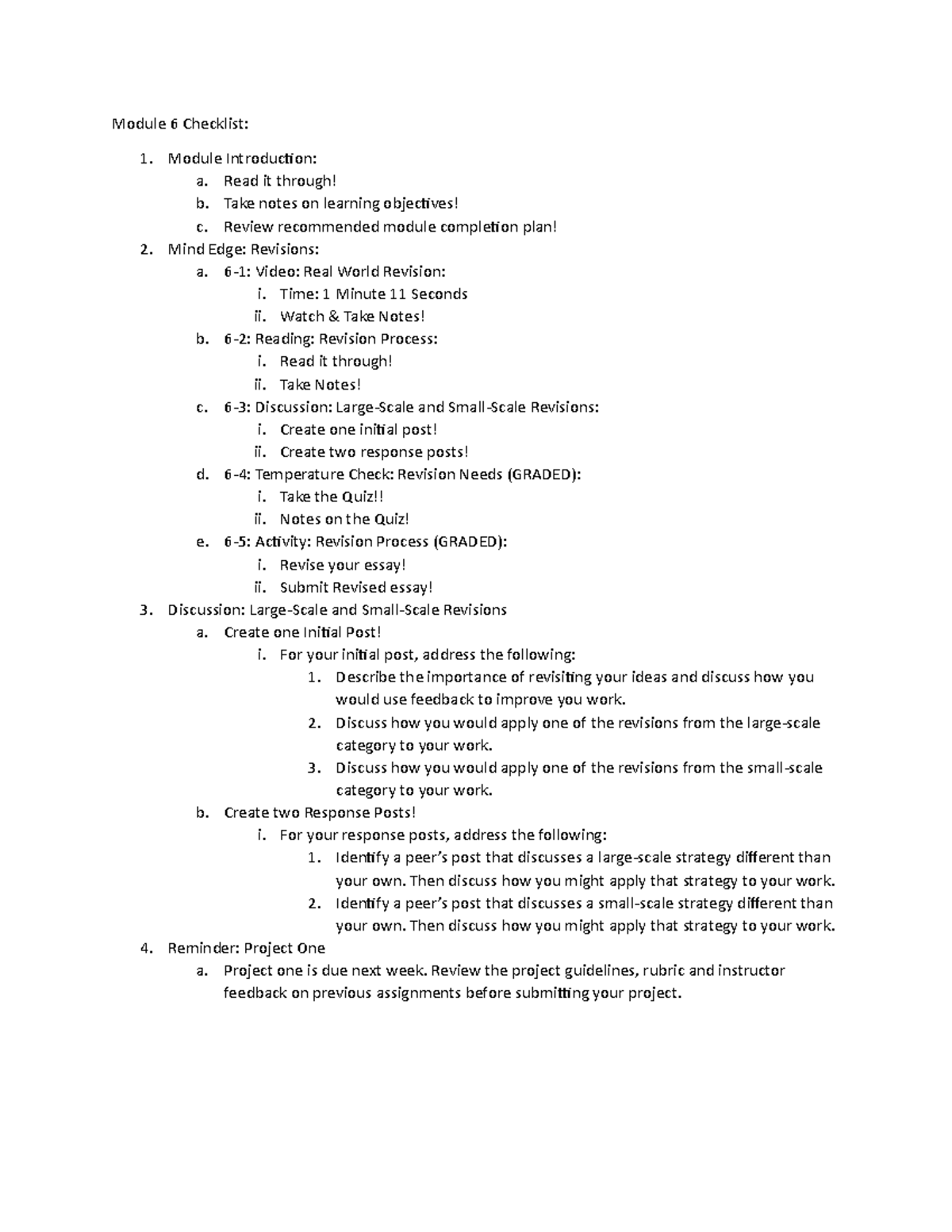 Module 6 Checklist - Module 6 Checklist: Module Introduction: a. Read ...