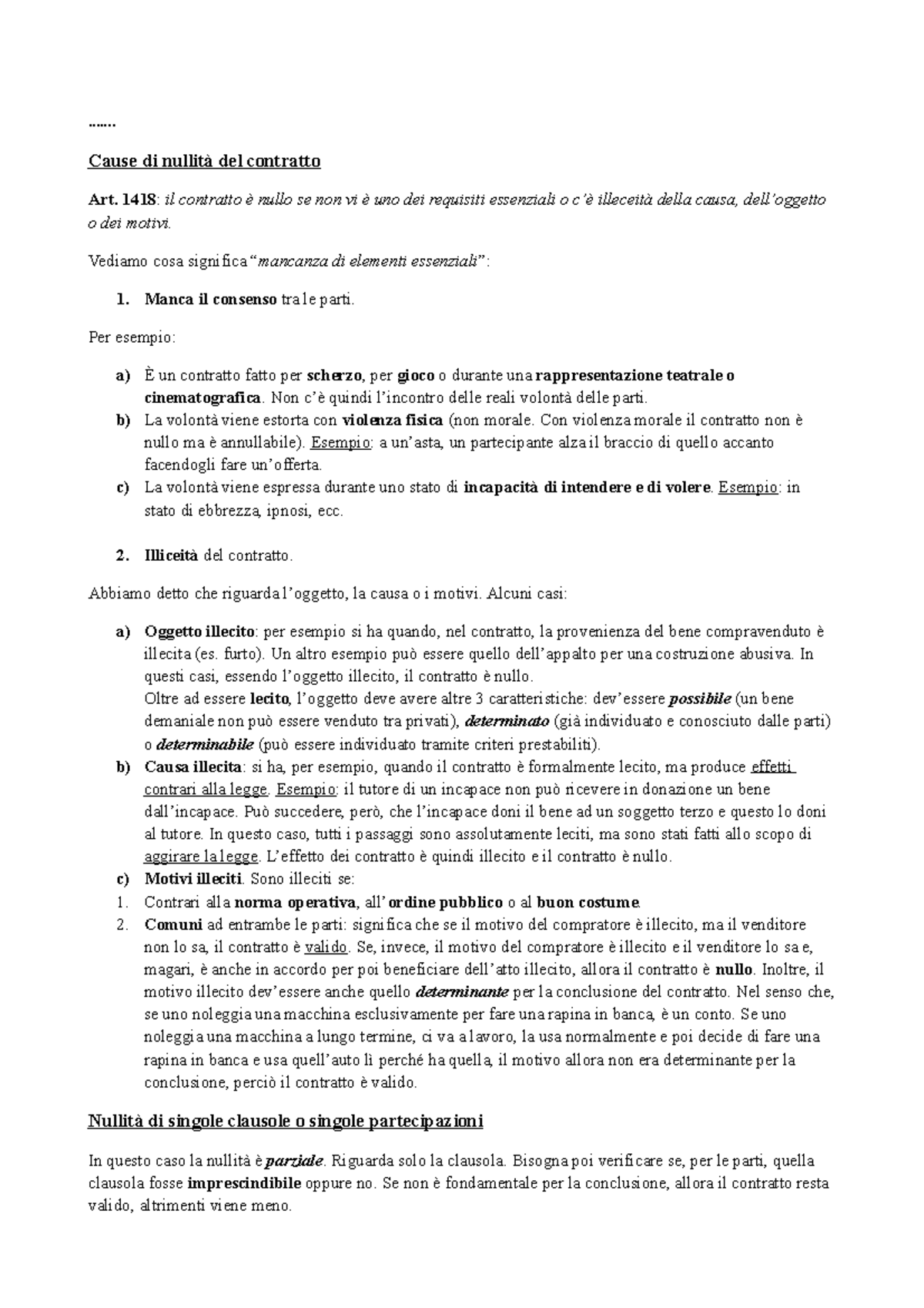 Lezione 4 14-01 - Completi - ....... Cause di nullità del contratto Art ...