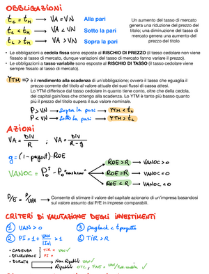 Formulario Finanza Aziendale - FORMULARIO FINANZA AZIENDALE F+ ΔP P0 -  RENDIMENTO DI UN'ATTIVITA' : - Studocu