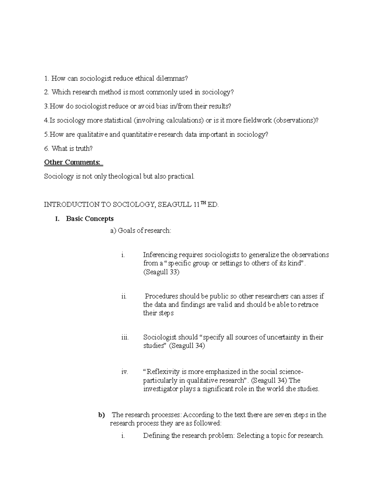 Sociology ASSIGNMENT 2 - 1. How can sociologist reduce ethical dilemmas ...