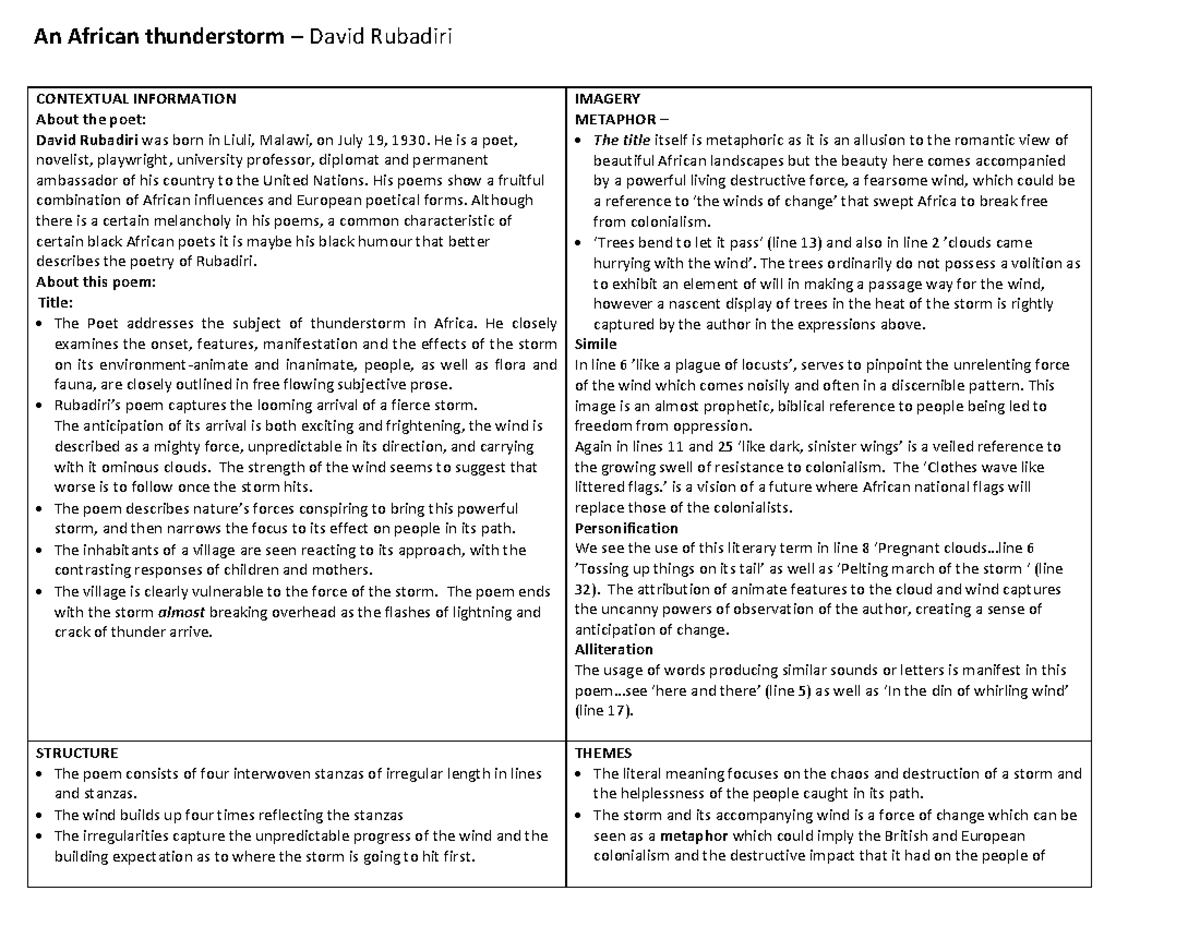 An african thunderstorm poem questions and answers picture