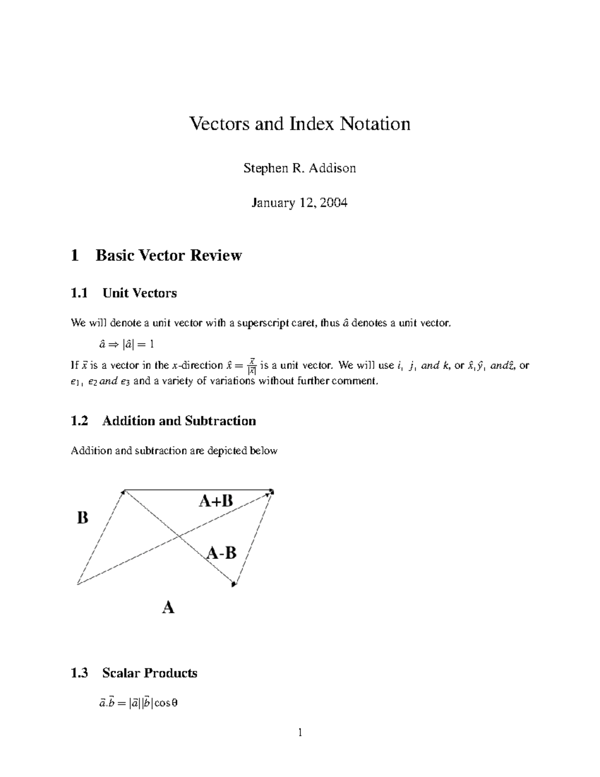 Vectors - Index notation - Vectors and Index Notation Stephen R ...