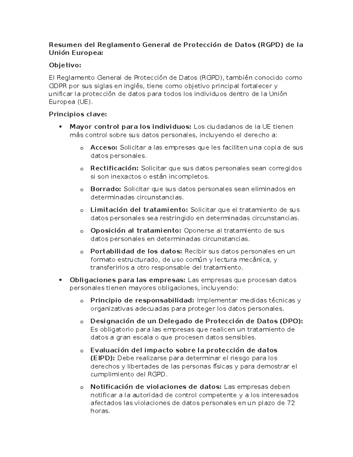 Reglamento General de Protección de Datos de la Unión Europea - Resumen ...