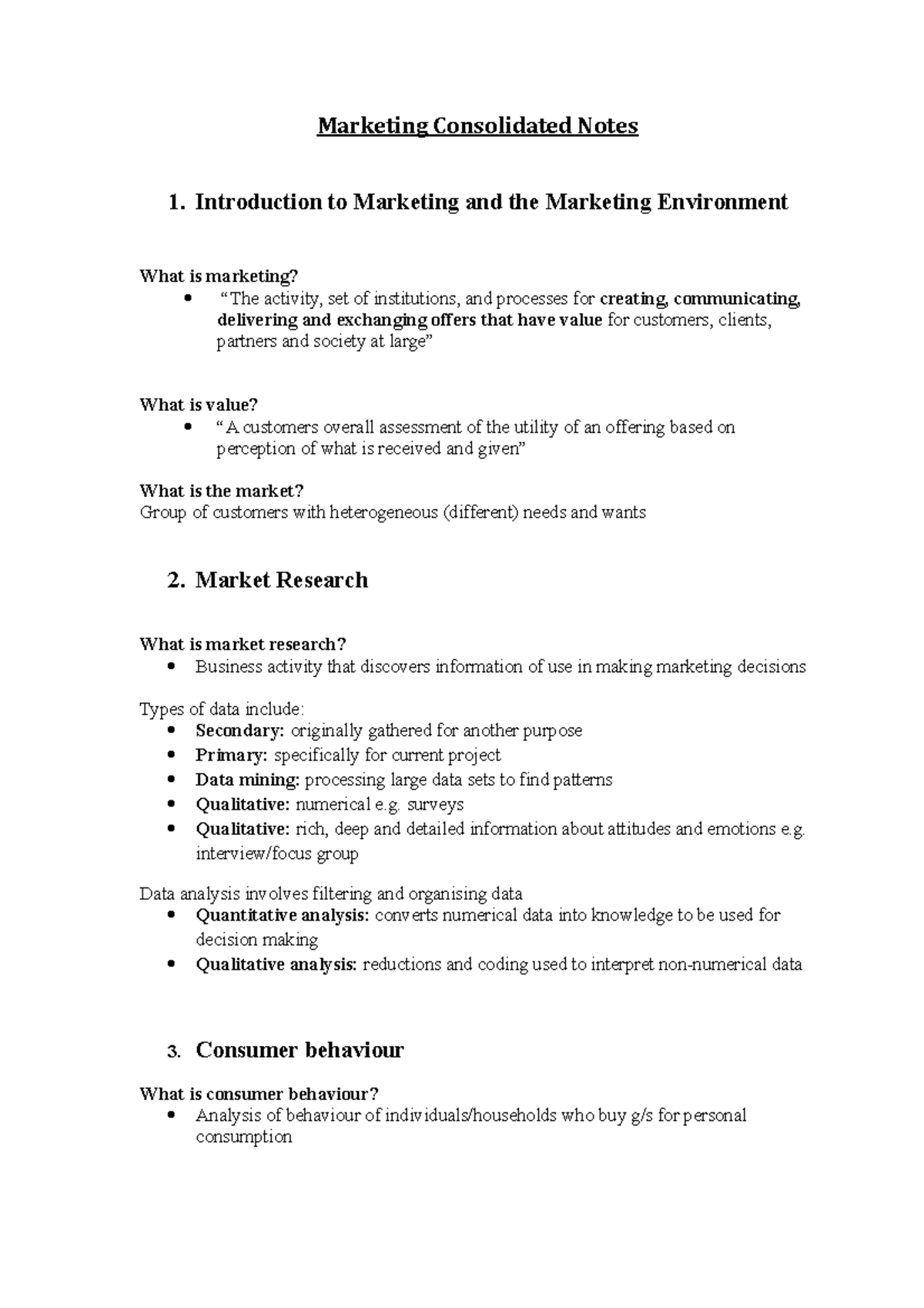 Lecture notes, lectures 1-13, marketing consolidated notes - Marketing ...