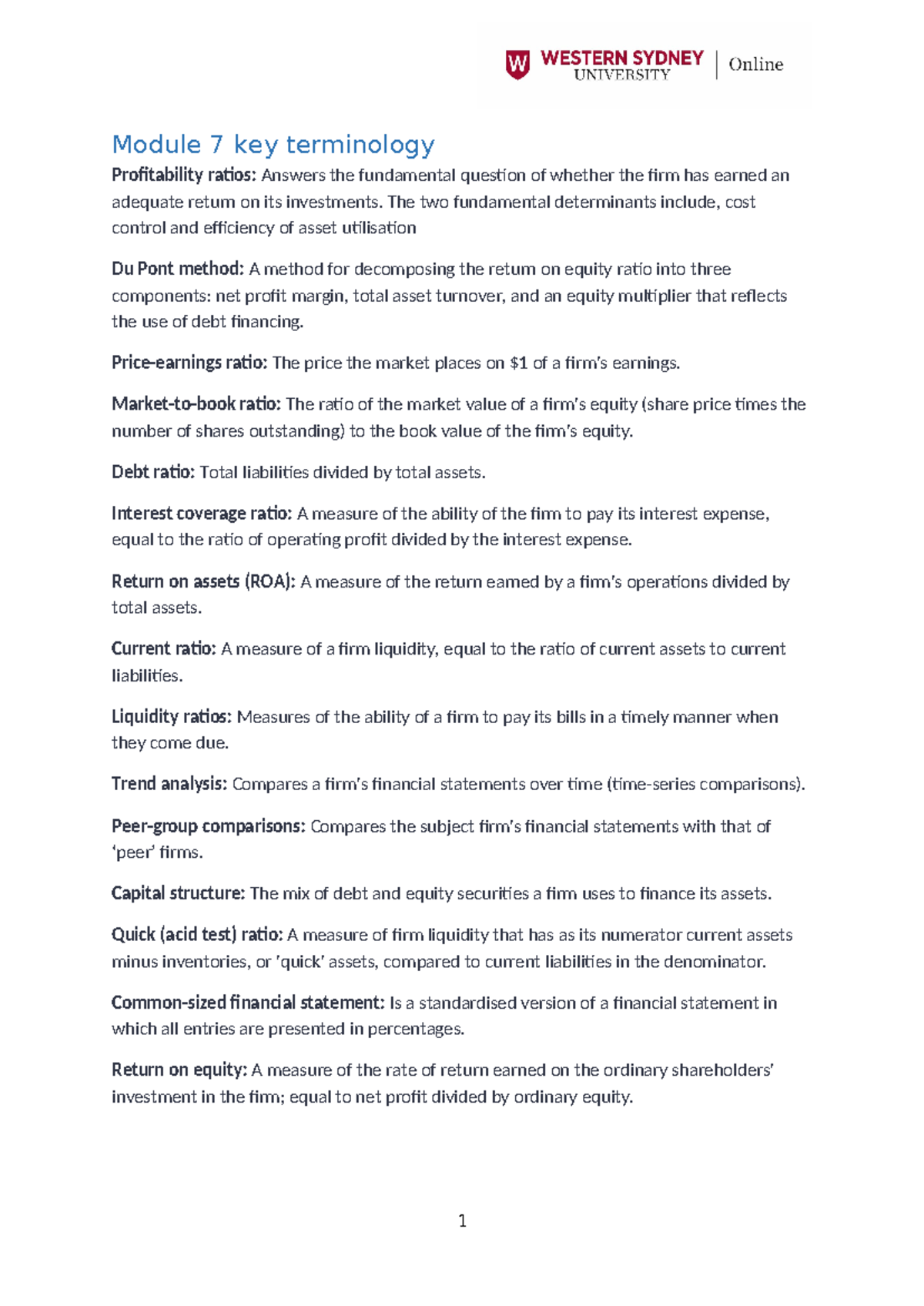 Module 7 key terminology - Module 7 key terminology Profitability ...