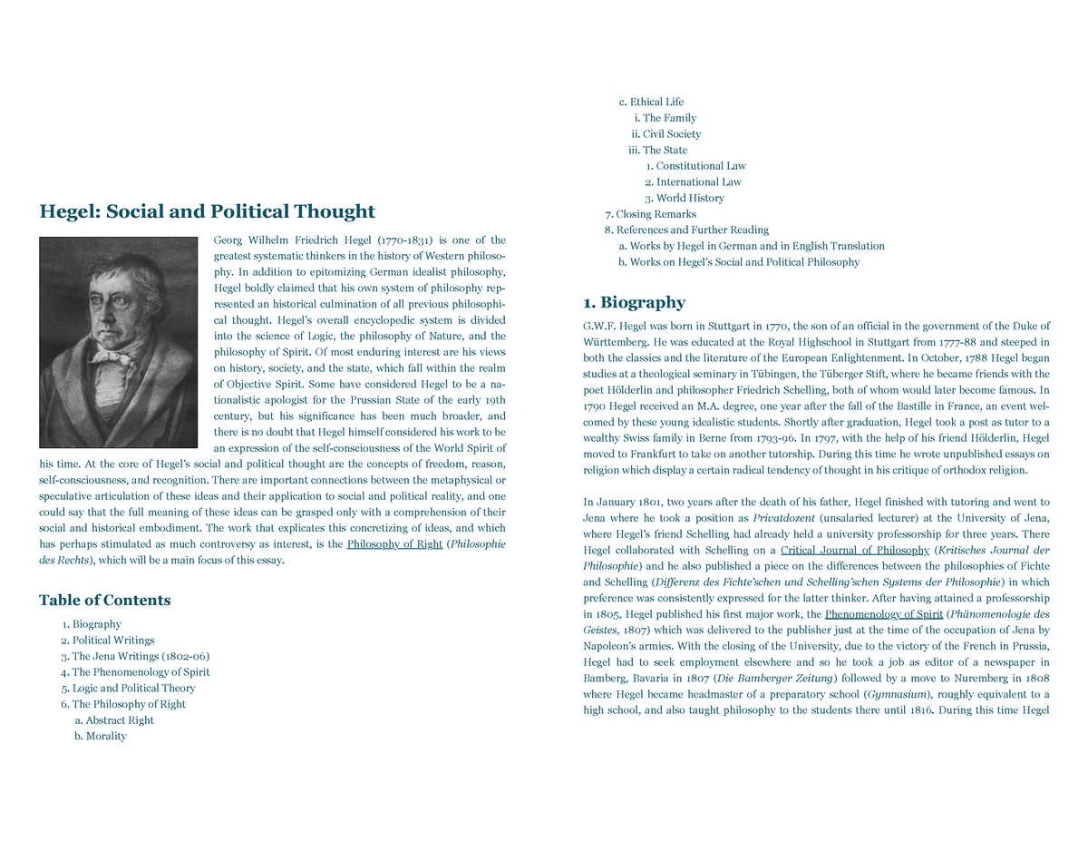 Hegel Social And Political Thought - Internet Encyclopedia Of ...