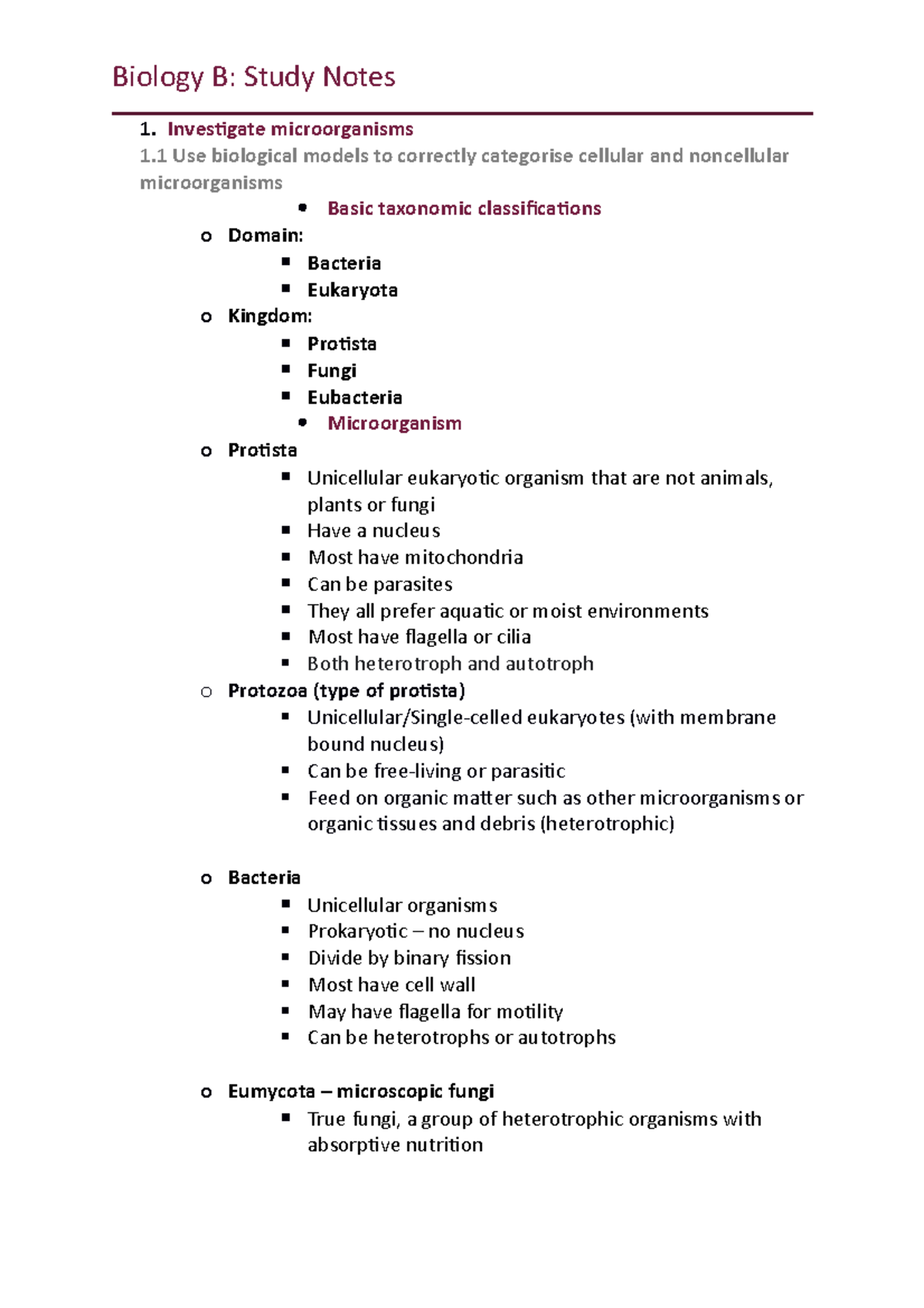 Biology B; Study Notes - Biology B: Study Notes Investigate ...