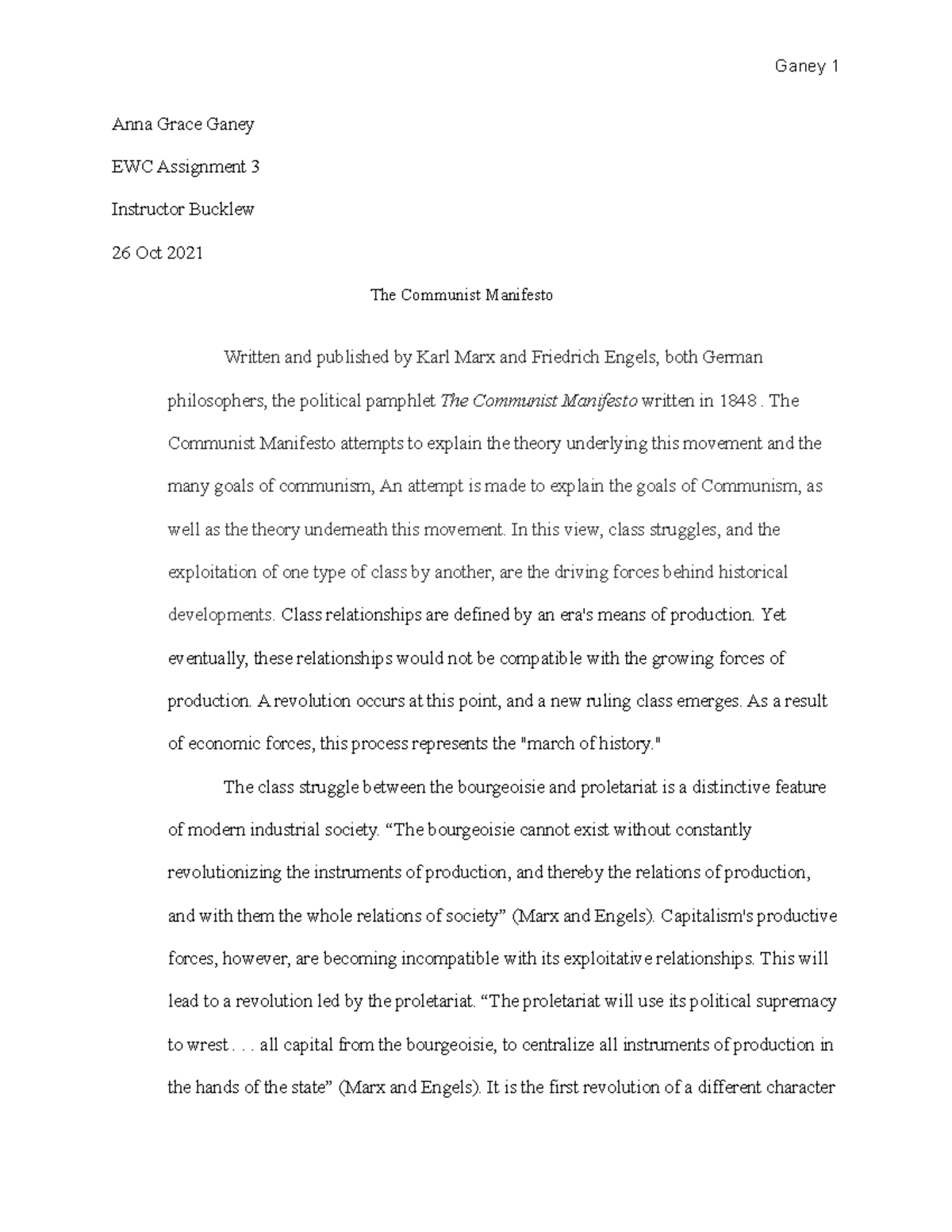 EWC 3 world civ southern - Ganey 1 Anna Grace Ganey EWC Assignment 3 ...