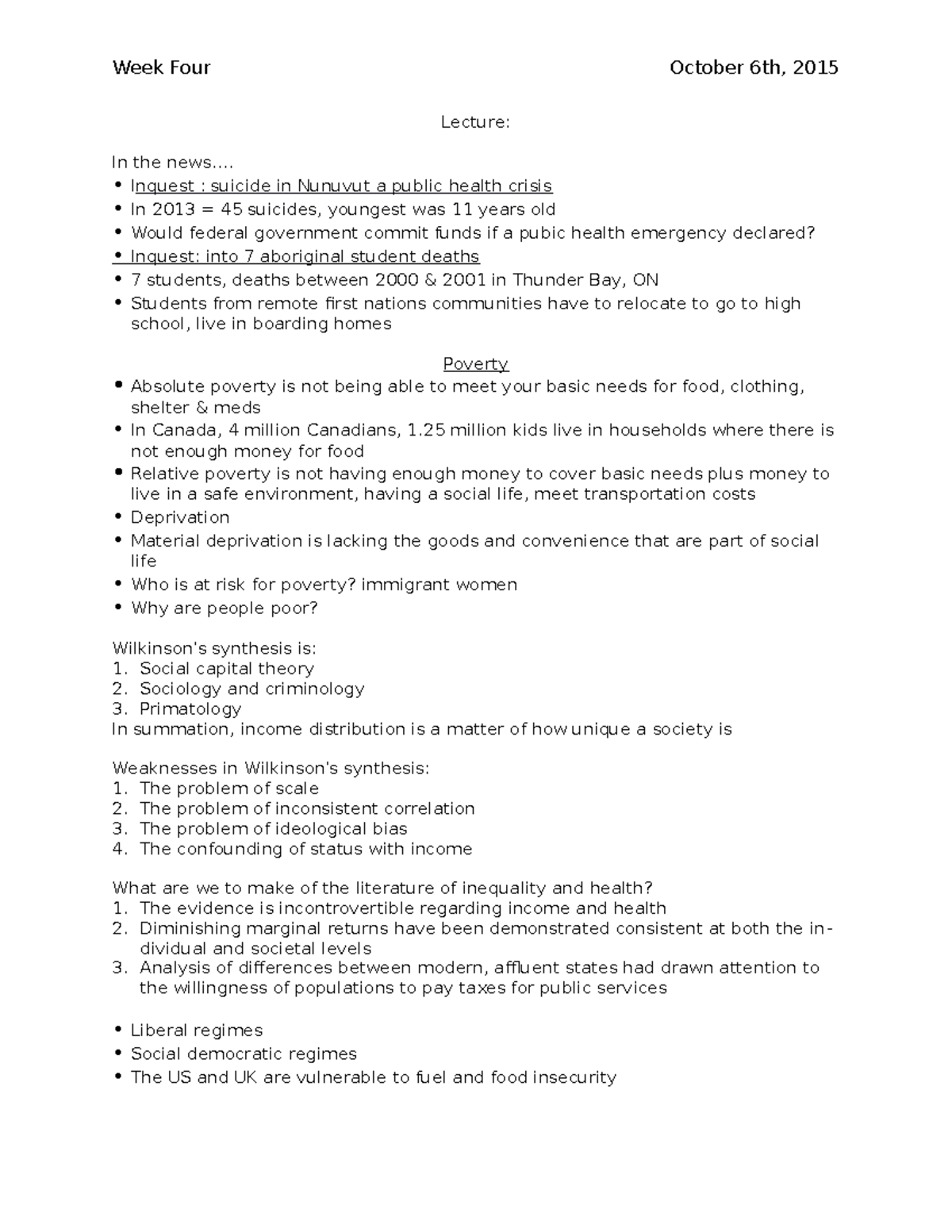 Lecture notes, lecture 4 - Week Four - Week Four October 6th, 2015 ...