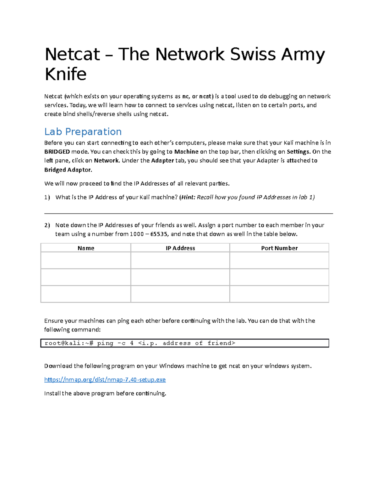 Netcat Lecture notes - Netcat – The Network Swiss Army Knife Netcat ...
