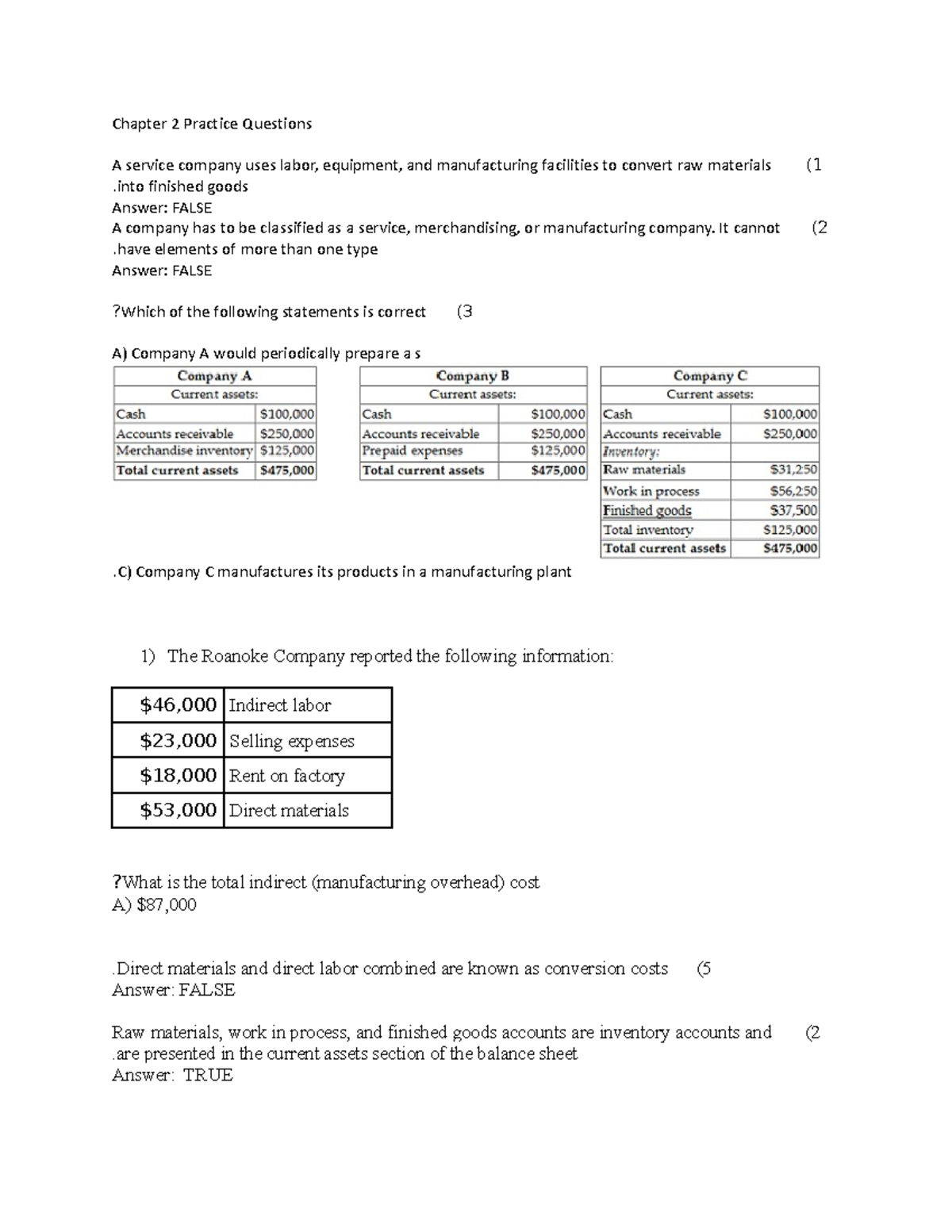 Chapter 2 Quiz ACCT - Notes From Class - Chapter 2 Practice Questions A ...