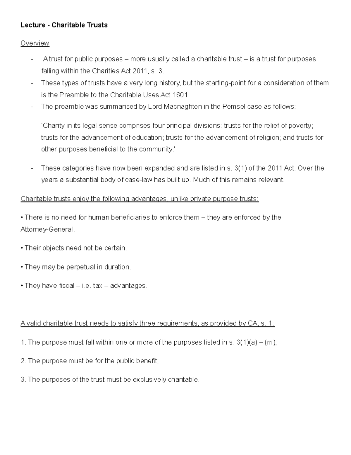 Week 8 - Equity & Trusts - Lecture notes 8 - Lecture - Charitable ...