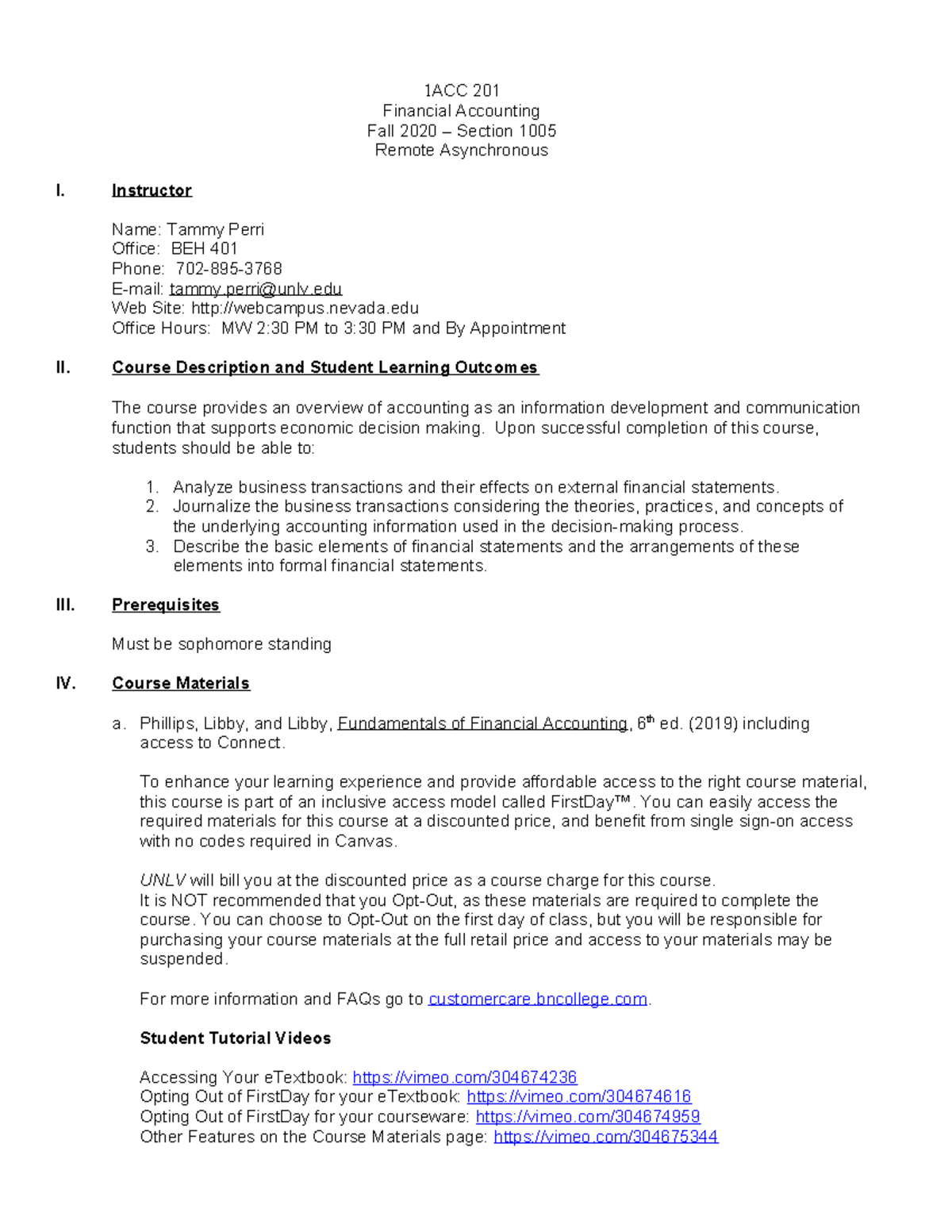 2020 Fall Acc 201 Sec 1005 Syllabus-3 - 1 ACC 201 Financial Accounting ...